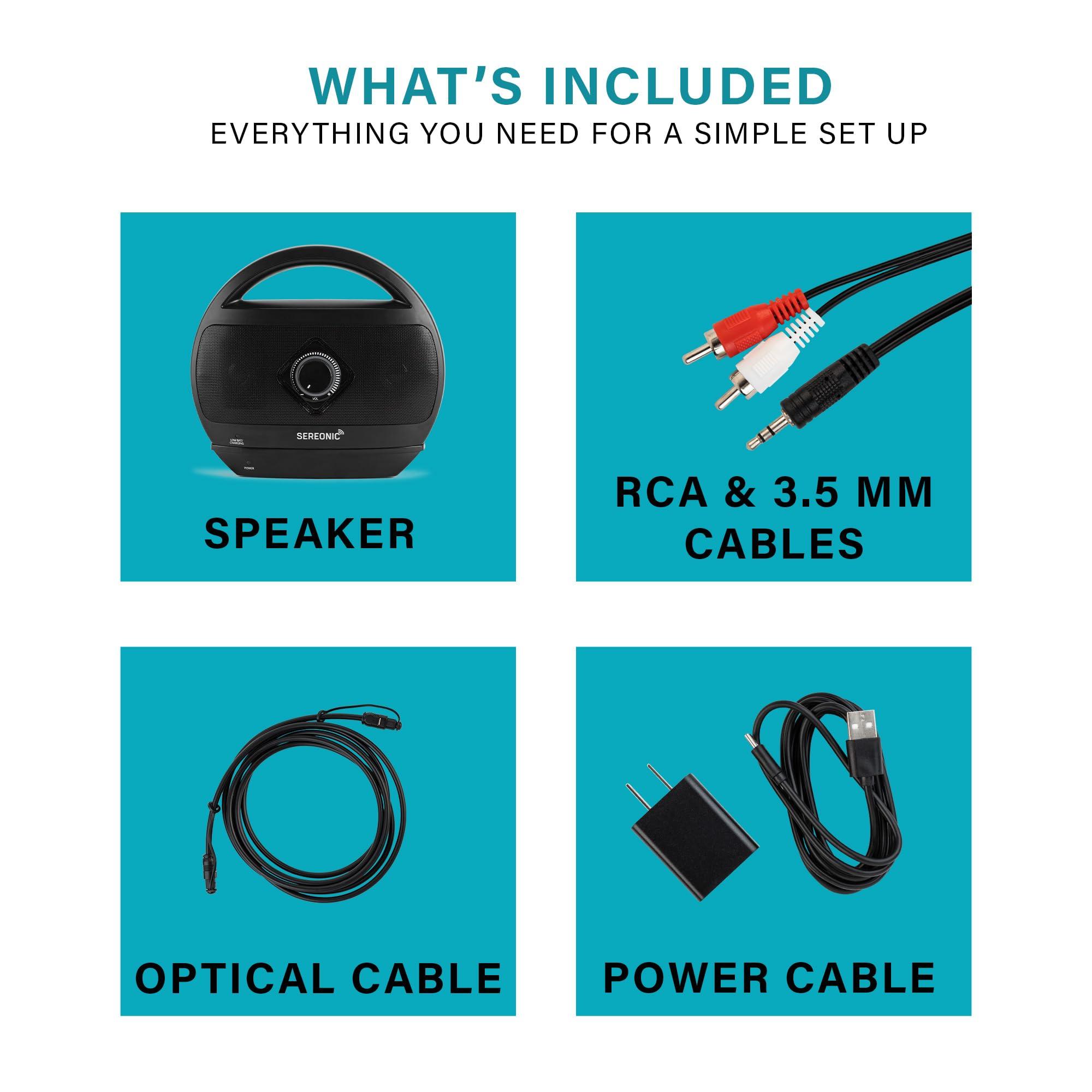 SEREONIC Portable Wireless TV Speakers - Ideal for TV Watching Without The Blaring Volume - Wireless Speakers Designed for Hard of Hearing, Elderly, and Seniors