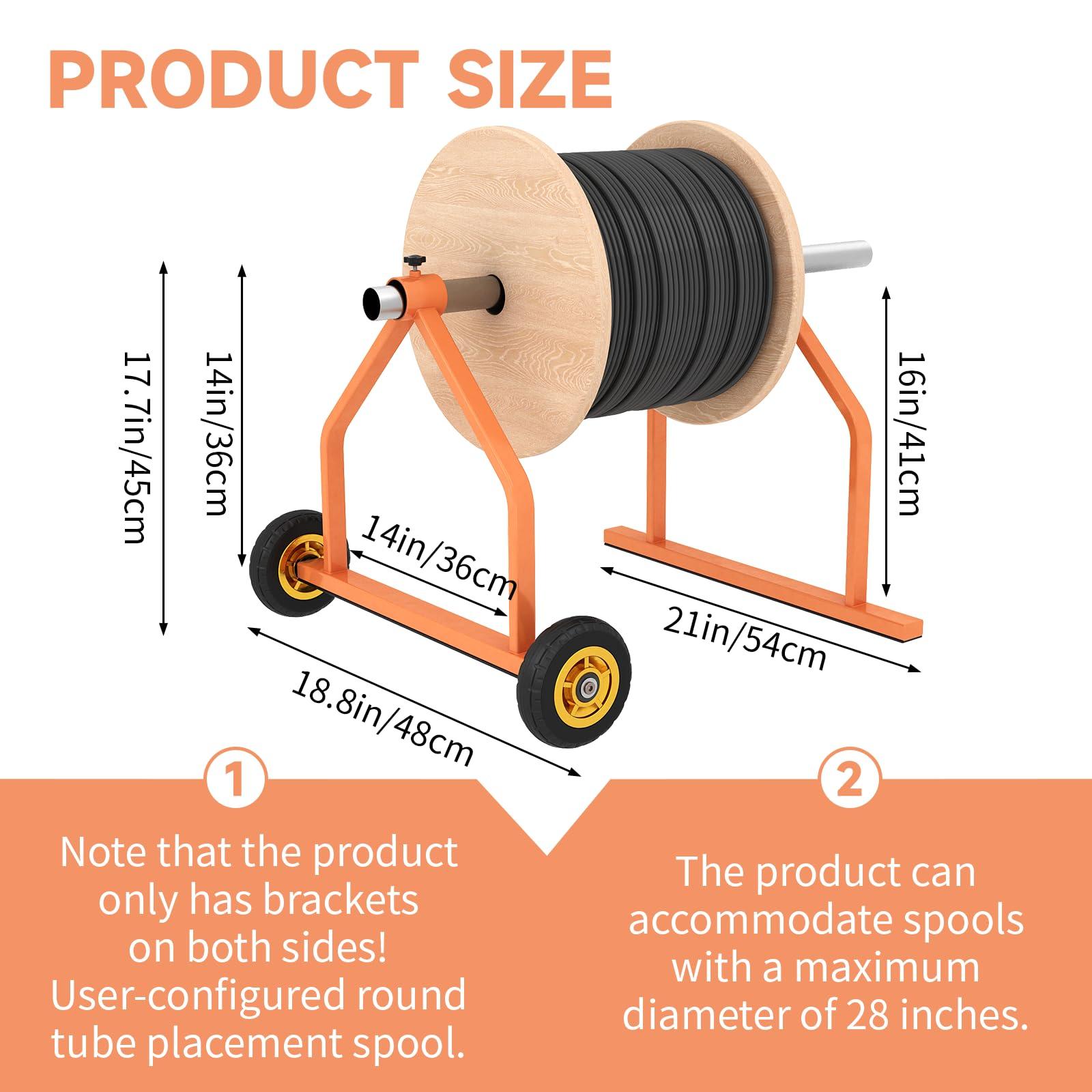 ikare Metal Wire Spool Rack - Cable Rack with Wheels, Wire Spool Holder for Wire Spools Up to 28 Inches in Diameter, Cable Caddy with 220 Lb Capacity