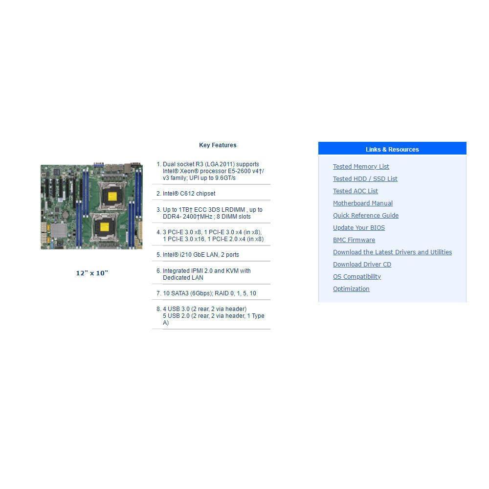 DirectNine Basics for X10DRL-I Two-Way Server Motherboard C612 Chip LGA2011 Supports E5-2600 V3 V4