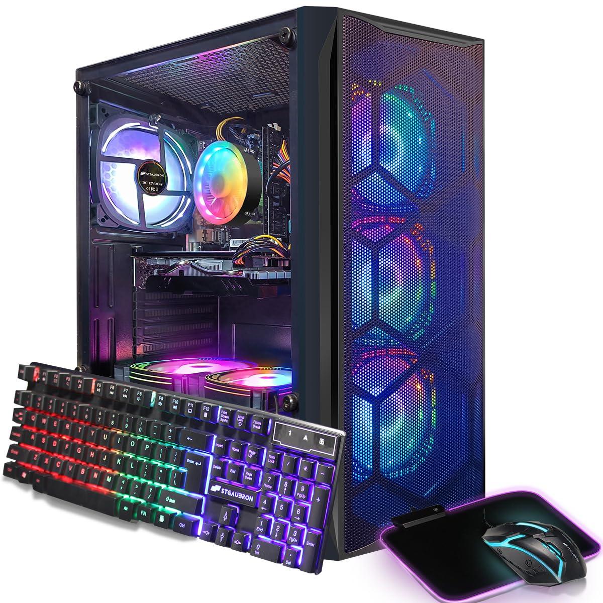 STGAubron STGAubron Gaming PC Desktop Computer, Intel Core I7 up to 3.9 GHz, Radeon RX 580 8G, 16G RAM, 512G SSD, WiFi, Bluetooth 5.0, RGB Fan x6, RGB BT Sound Bar, Windows 10 Home