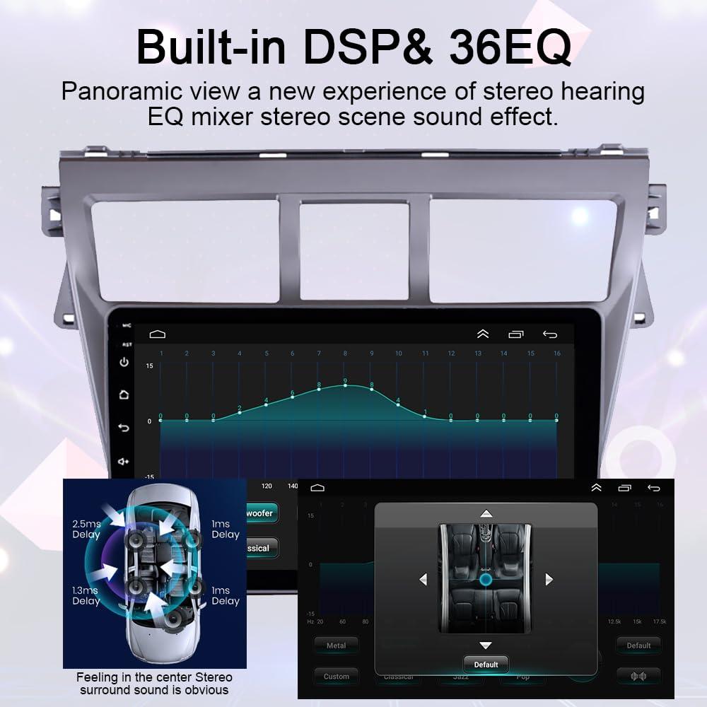 Hac Sa Beach for Toyota Vios Yaris Radio 2007-2012 Android 13 Car Stereo Wireless Apple Carplay Android Auto 9 Inch Touchscreen GPS Navigation Car Audio Receiver Bluetooth SWC Mic (4GB RAM+64GB ROM)