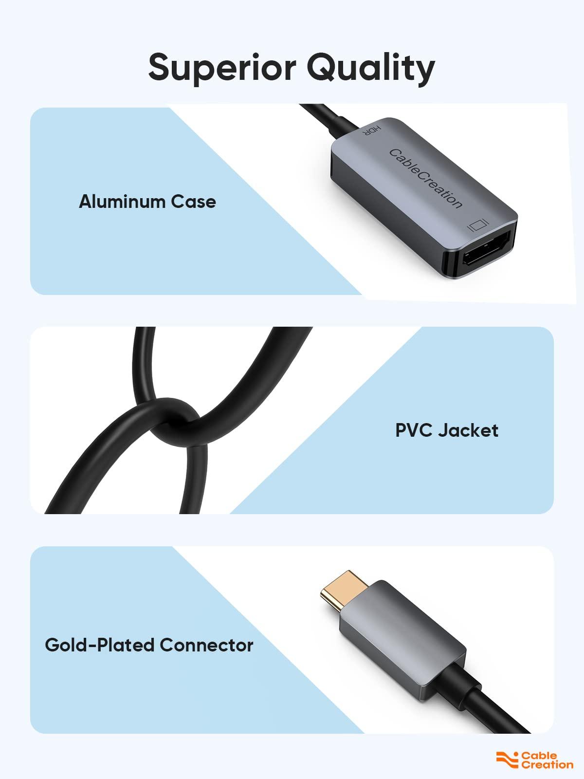 CableCreation CableCreation USB C to HDMI Adapter for Home Office 4K@60Hz HDR, Type C Male to hdmi Female Adapter Thunderbolt 3 Compatible, for MacBook/Pro/Air, iPad Pro, Surface Book 2, Galaxy S22/S20, Aluminum