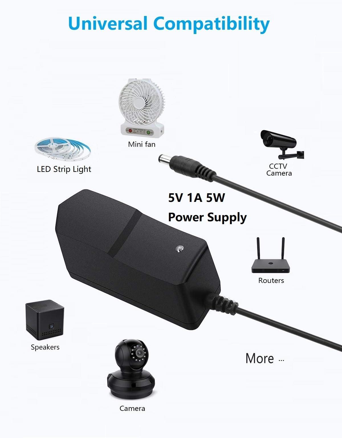 Cysljoyful 5V 1A Power Supply Adapter, AC to DC 5V Power Adapter, 100-240V 50-60Hz AC Input to DC 5Volt 1Amp Universal Transformer, 5.5mm x 2.5mm US Plug