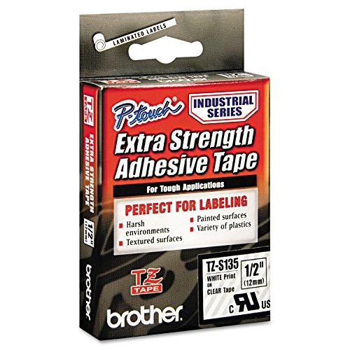 Brother Brother TZ Extra-Strength Adhesive Laminated Labeling Tape 1/2w White on Clear BRTTZES135