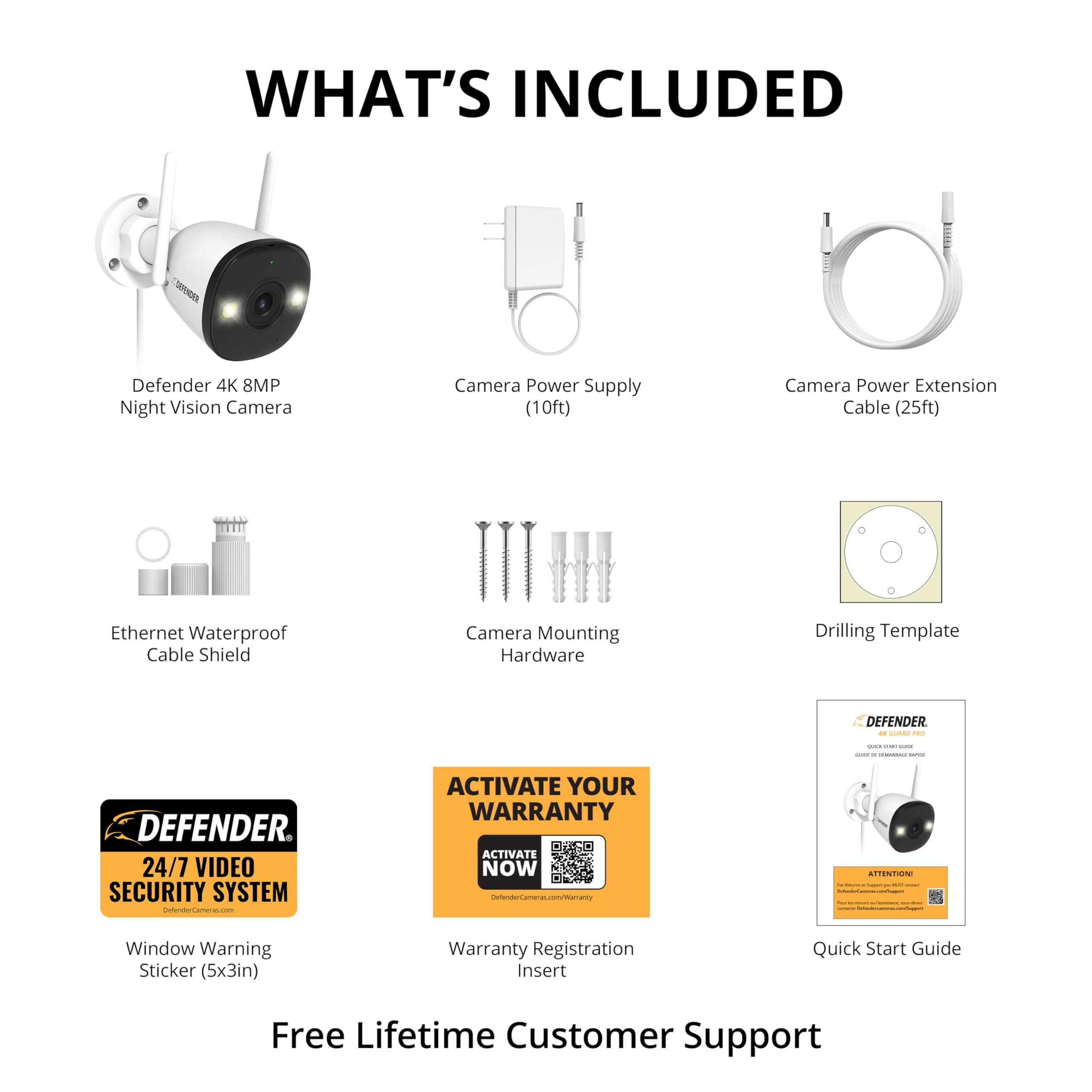 Defender Defender AI Powered 4K Guard Pro 8MP WiFi 6, Plug-in Power Wireless Security Camera Outdoor, with Smart AI Human Detection, Bluetooth, Color Night Vision, Two-Way Talk, IP67 Rated