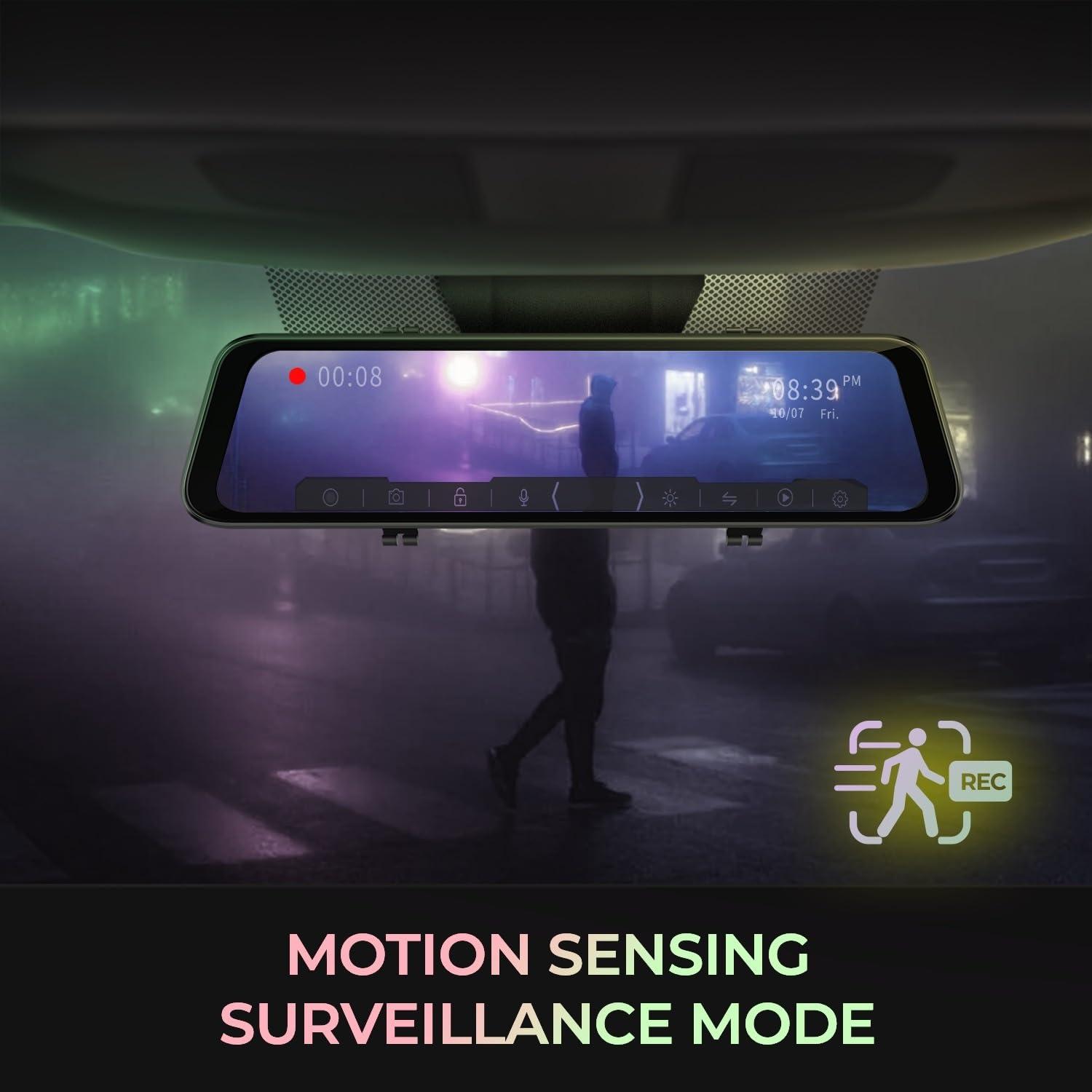 myGEKOgear GekoGear 12" 4K Mirror Dash Cam Backup Camera, 2160P Full HD Smart Rearview Mirror for Cars & Trucks, Front and Rear View Dual Cameras, Night Vision, Parking Assistance, Free 32GB Card & GPS