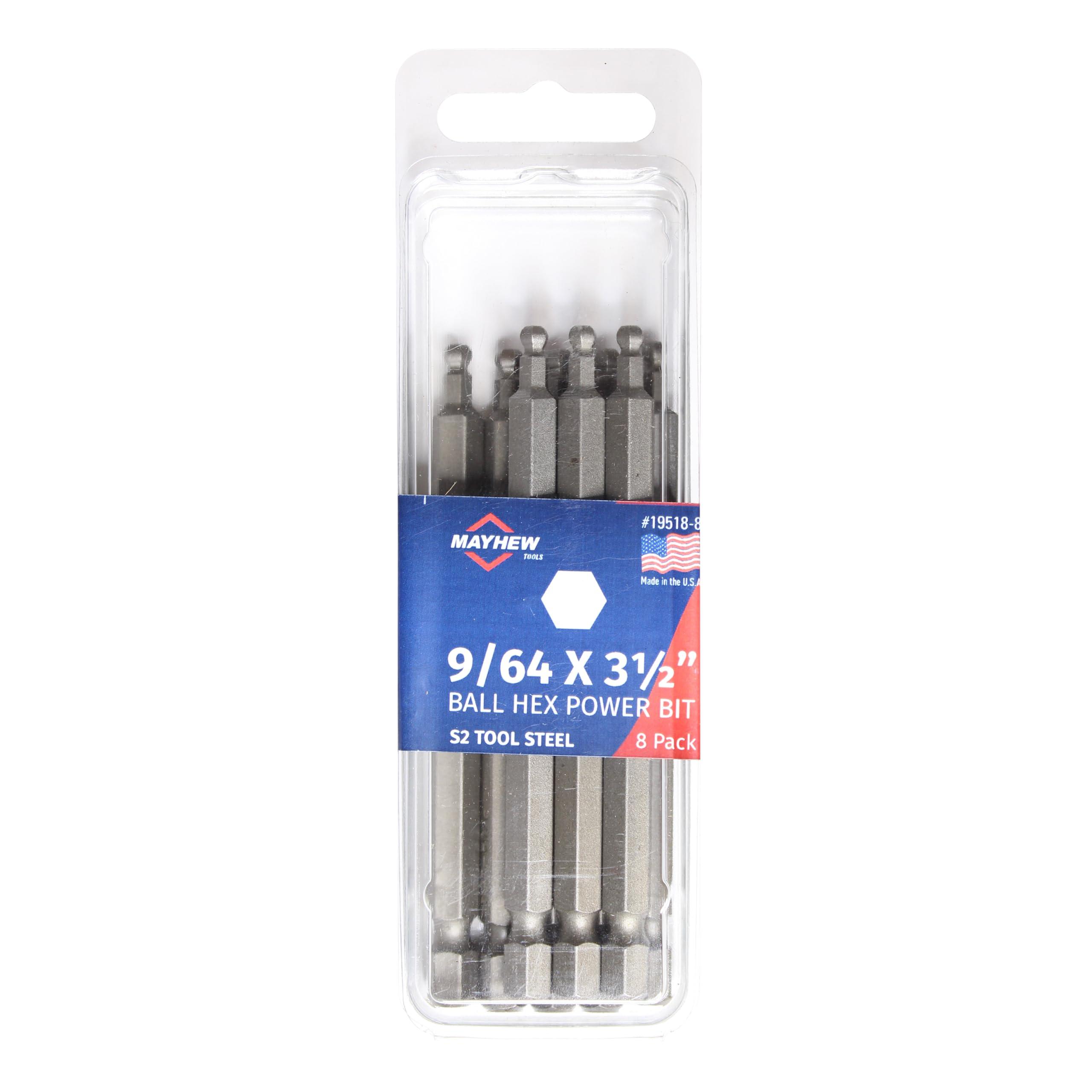 Mayhew Tools Mayhew Tools 19518-8 USA SAE Ball Hex Power Bit, 9/64 x 3.5\", 8-Pack