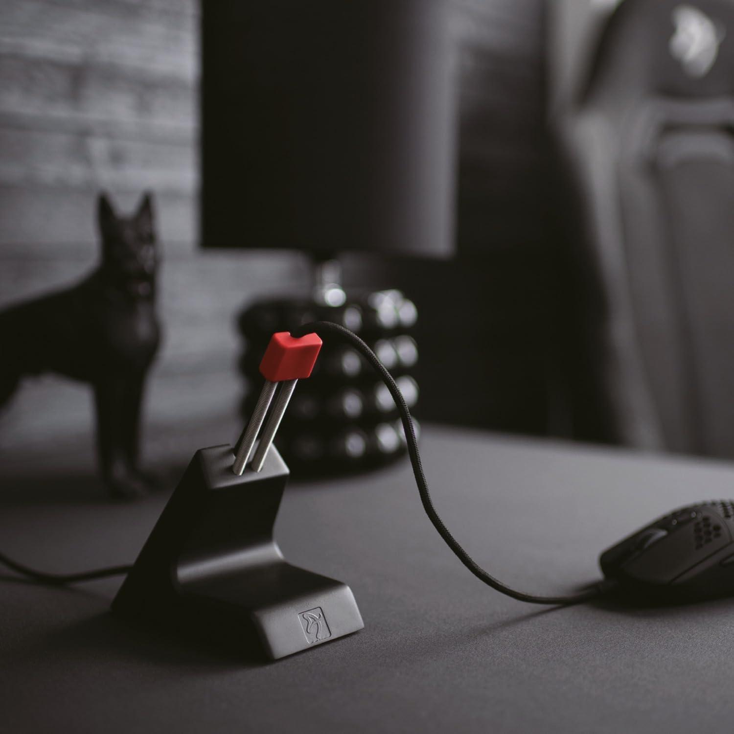 Arozzi Arozzi - Ancora Mouse Bungee with Snug Cord Holder, Rubber Feet, Extendable Spring and Weighted for Stability - Black with Red Accents