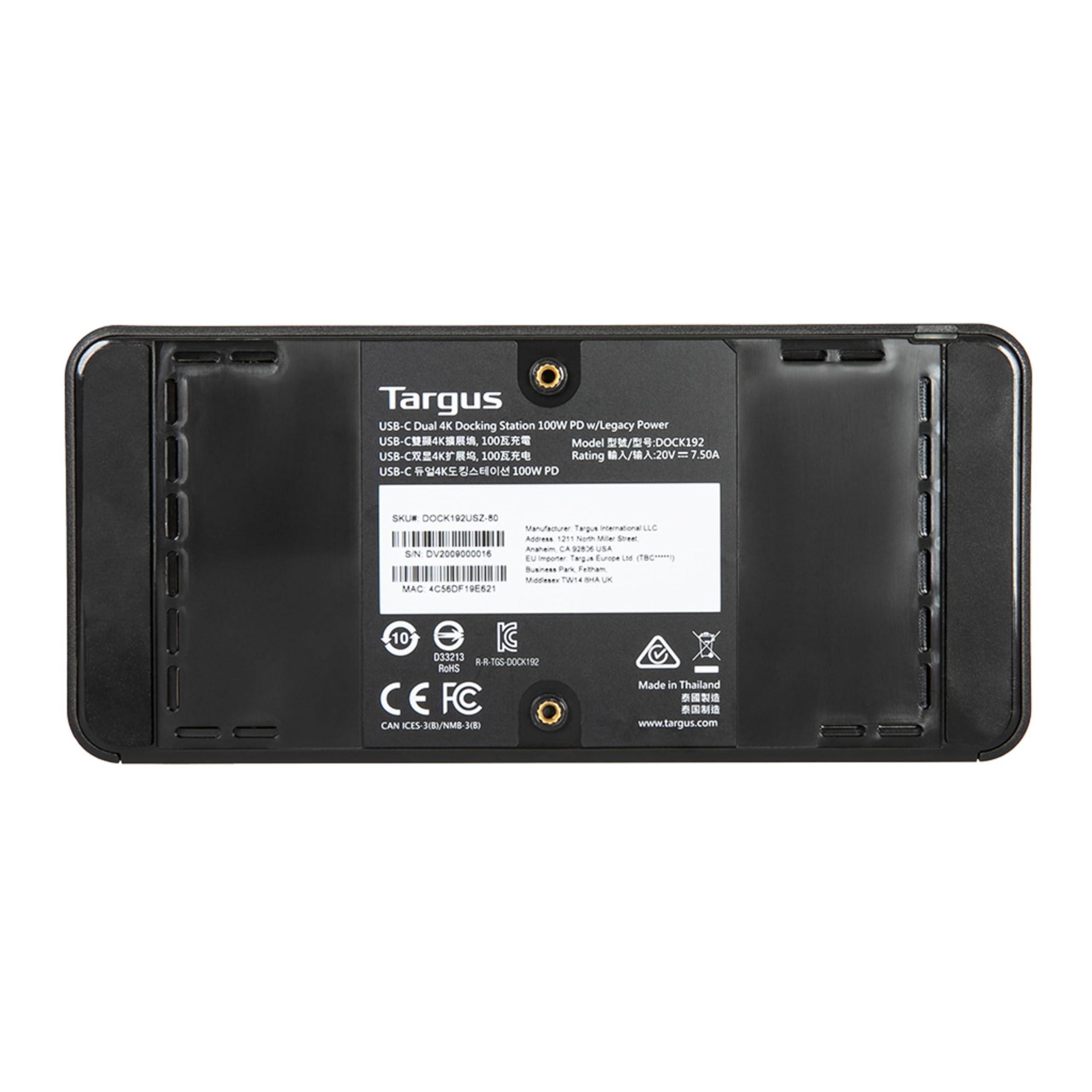 Targus Targus USB-C Docking Station, Universal USB-C DV4K, Dual Monitor, HDMI, 100W Power Delivery - Black (DOCK182EUZ)