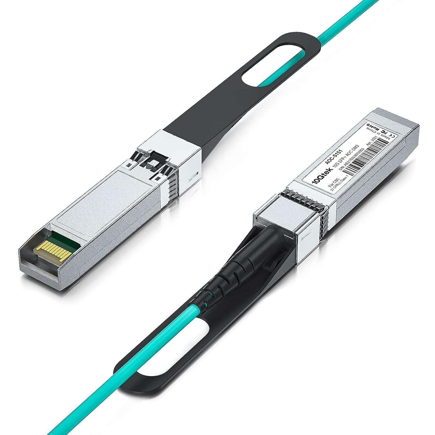 10Gtek 10G SFP+ AOC Cable - 10GbE SFP+ to SFP+ Active Optical Fiber Cable, OM3 MMF Direct-Attach Fiber Assemblies with SFP+ connectors for Cisco SFP-10G-AOC10M, Ubiquiti UniFi, Supermicro, 10-Meter, 2-Pack