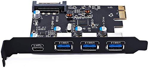 YEELIYA PCI Express(PCIe) to USB 3.0 Type C +Type A Expansion Card,PCI-E to USB Add-on Cards with 4 Ports USB 15 Pin SATA Power Connector for Desktop PC