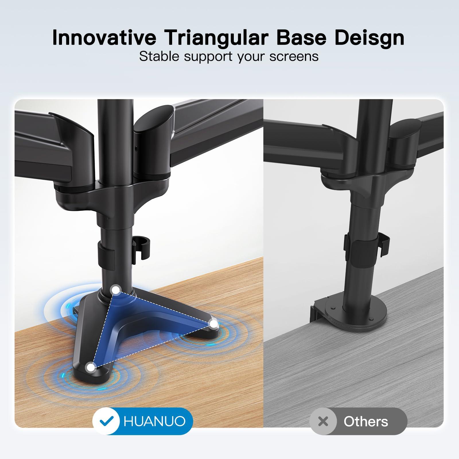 HUANUO HUANUO Triple Monitor Mount for 17 to 32 inch Screens, Gas Spring Adjustment Triple Monitor Stand with Swivel, Tilt, Rotation, Clamp & Grommet Kit (Black)