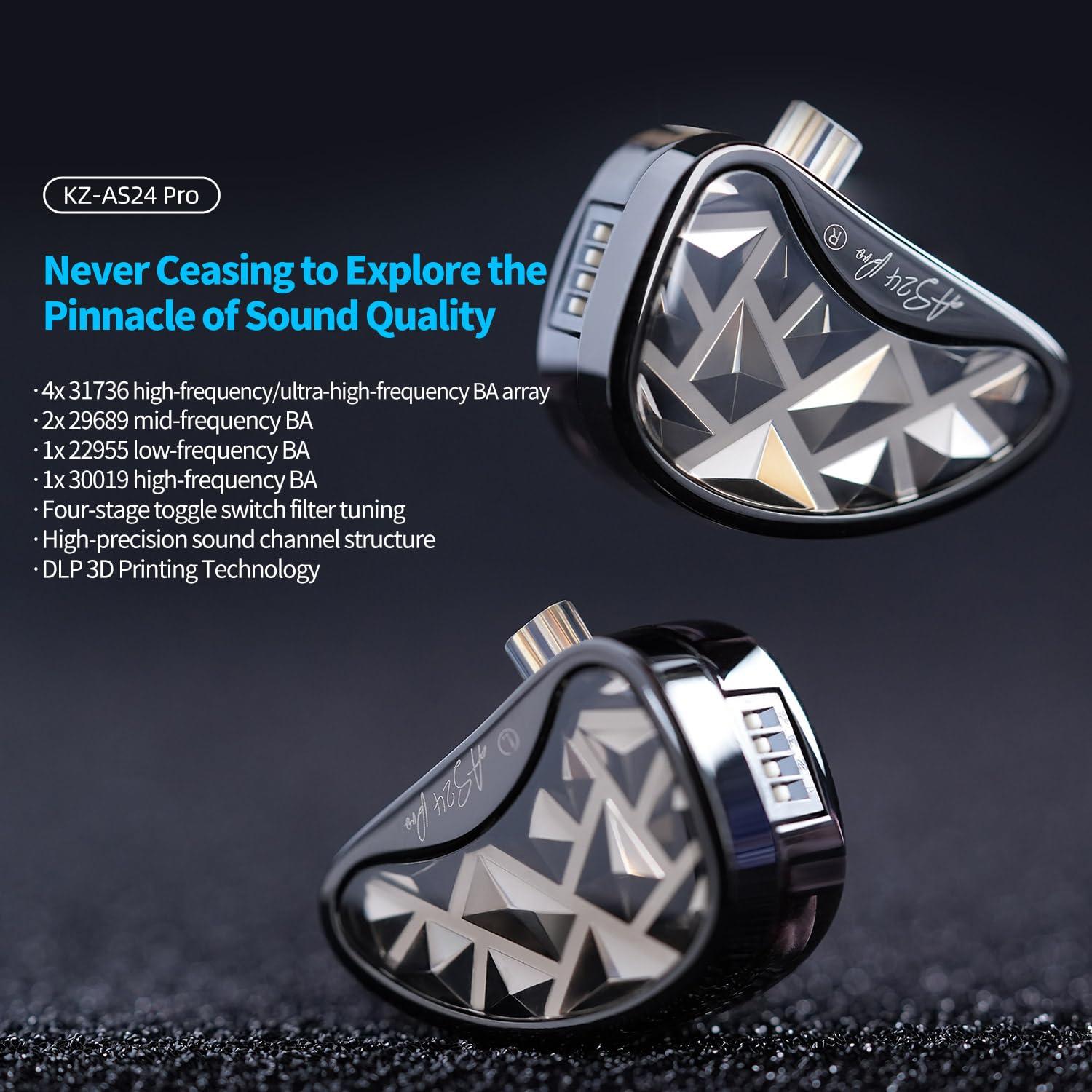 Bawjog KZ AS24 Pro in Ear Monitor Headphones, HiFi Bass Noise Isolation Earphones, 12 Balanced Armature Drivers IEM Wired Earbuds (Without mic, Standard Version)