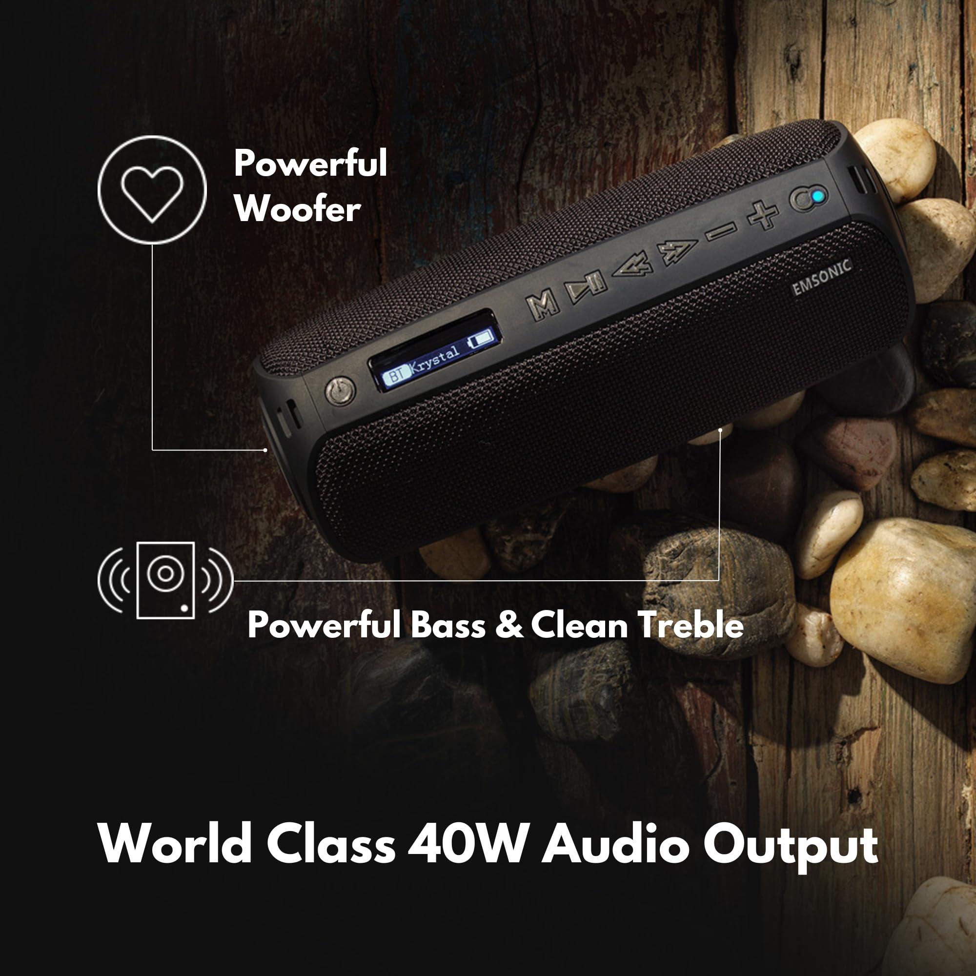 Emsonic Saver By Emsonic - Portable Bluetooth Speaker, Waterproof Speaker with Carbon Monoxide Detector & FM Radio - 24-Hour Playtime, 40W Powerfull Sound & Deep Bass - Orange