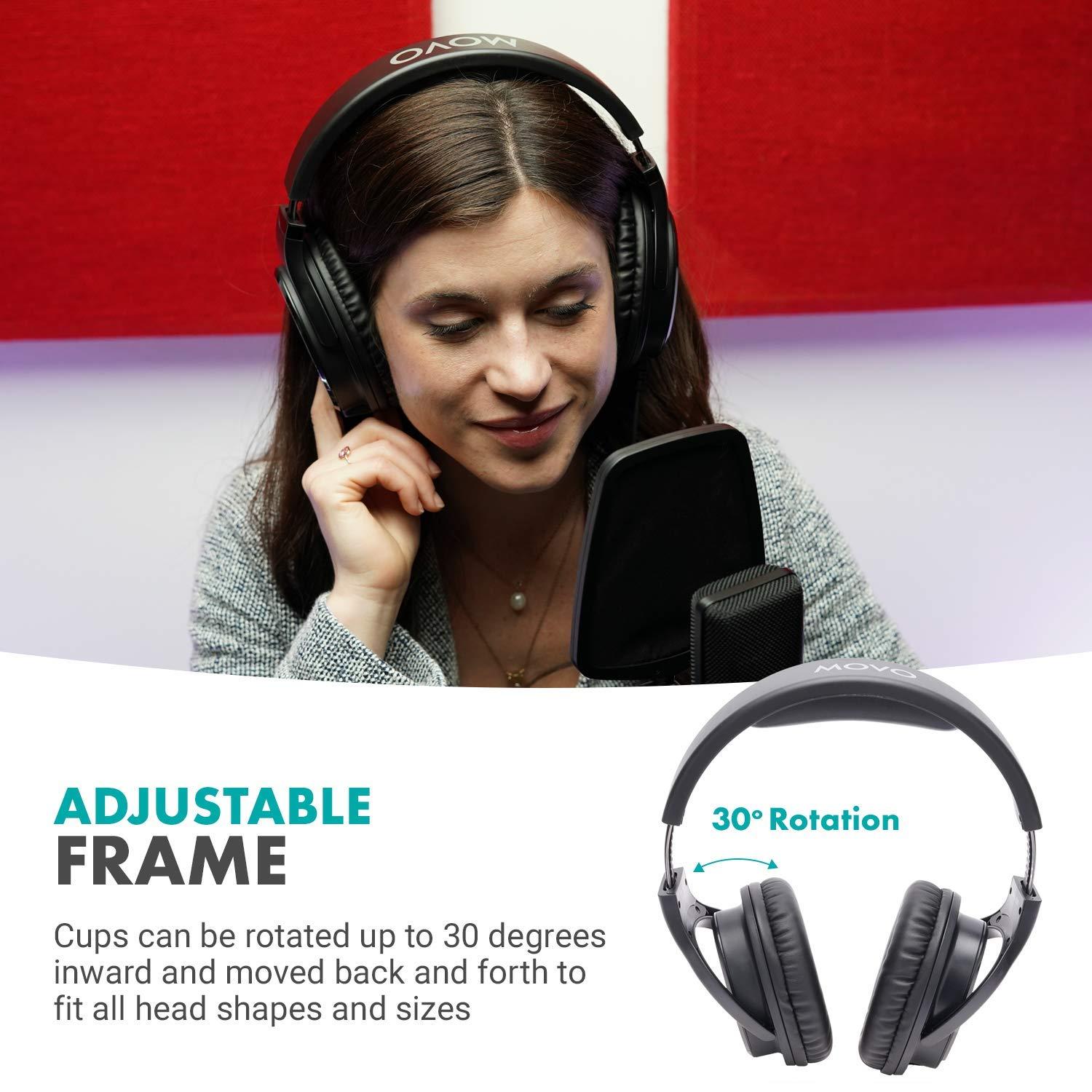 Movo Movo MH-100 Hi-Fi Studio Headphones with Microphone - Wired Over Ear Headphones for Gaming and Music with 3.5mm and 6.35mm Input - Comfortable Headphones with Mic - Perfect Podcast Headphones for PC