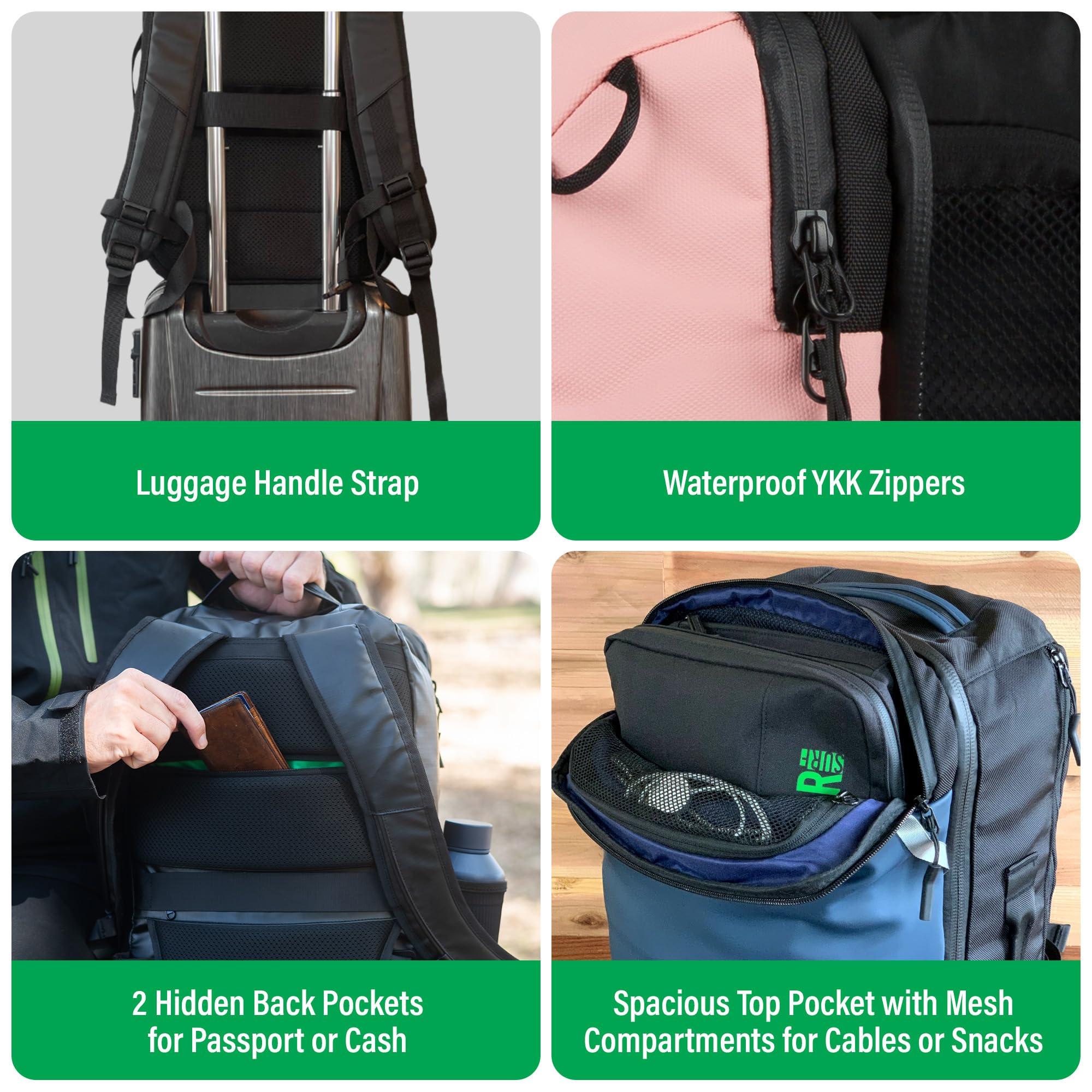 COR Surf COR Surf Travel Backpack Carry On Laptop Backpack with Secret Passport Pockets | Daypack Business Weekender Luggage Backpack for Men and Women | The Island Hopper (40L, Army Green)