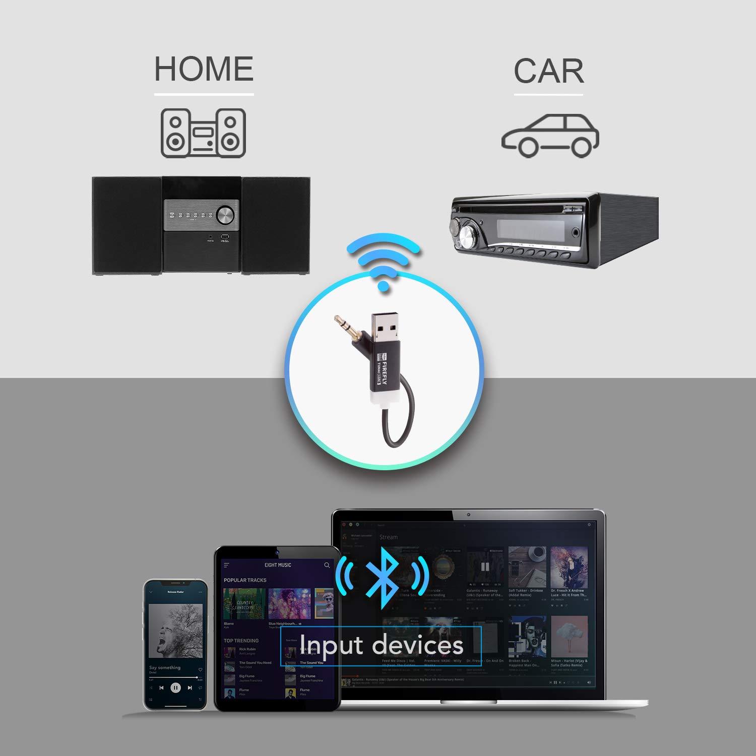 TUNAI TUNAI Firefly LDAC Bluetooth Receiver: High Resolution Wireless Audio Bluetooth 5.0 Adapter with Audiophile USB DAC 3.5mm AUX for Car/Home Stereo Hi Res Music Streaming; Auto On, No Charging Needed