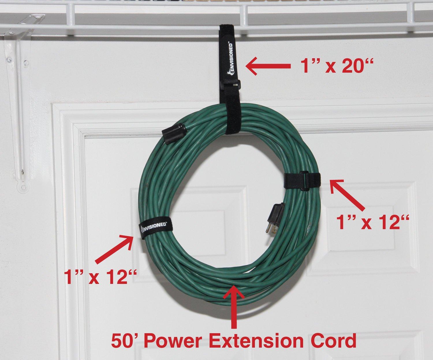 ENVISIONED Elastic Reusable Cinch Straps 1.5" x 20" - 6 Pack Multipurpose Quality Hook and Loop Securing Straps