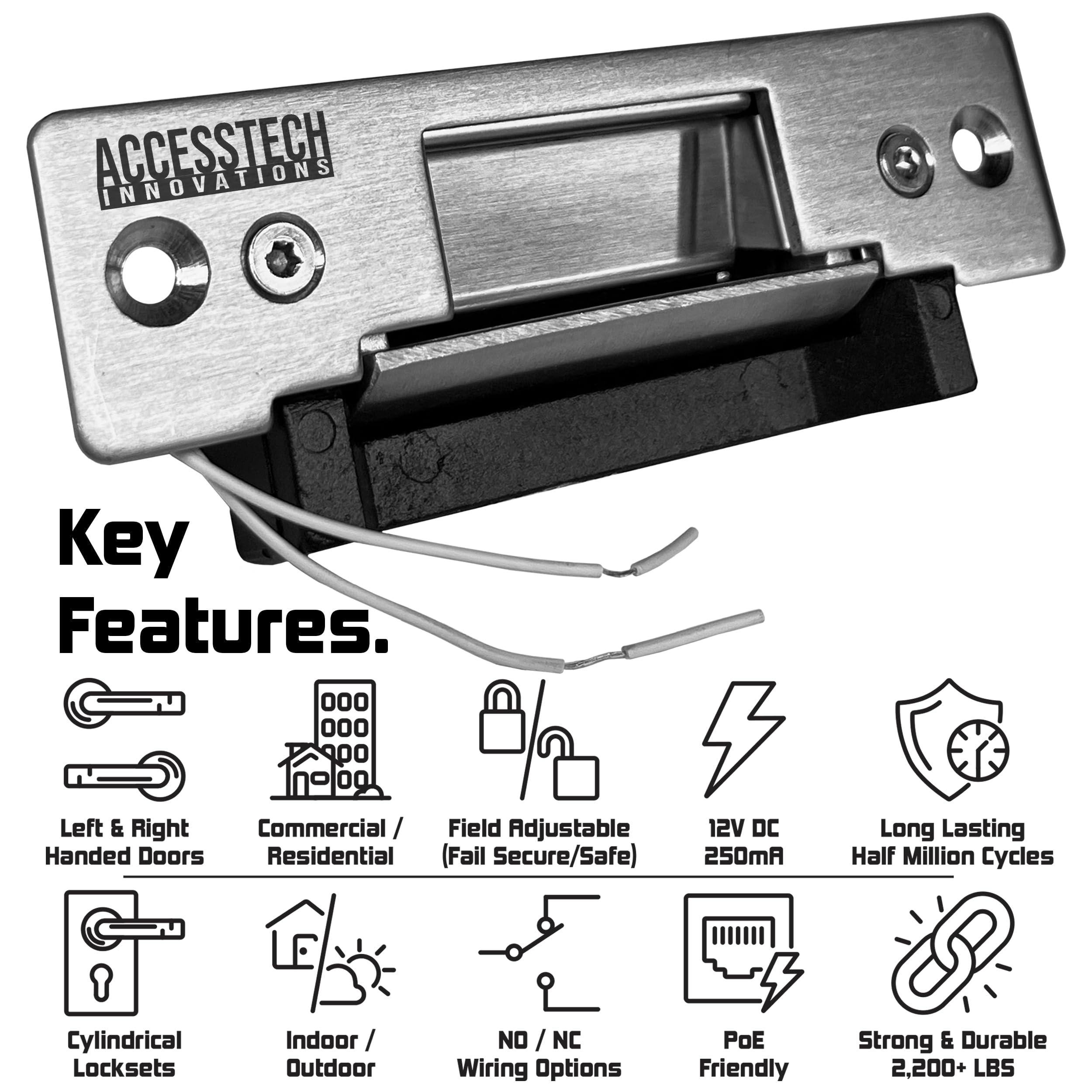 AccessTech Innovations Heavy Duty Electric Strike Door Lock ANSI Standard Access Control System | 2,200+ LBS | Fail-Secure/Fail-Safe Adjustable | 12VDC Input Voltage | AccessTech Innovations | Model: 300