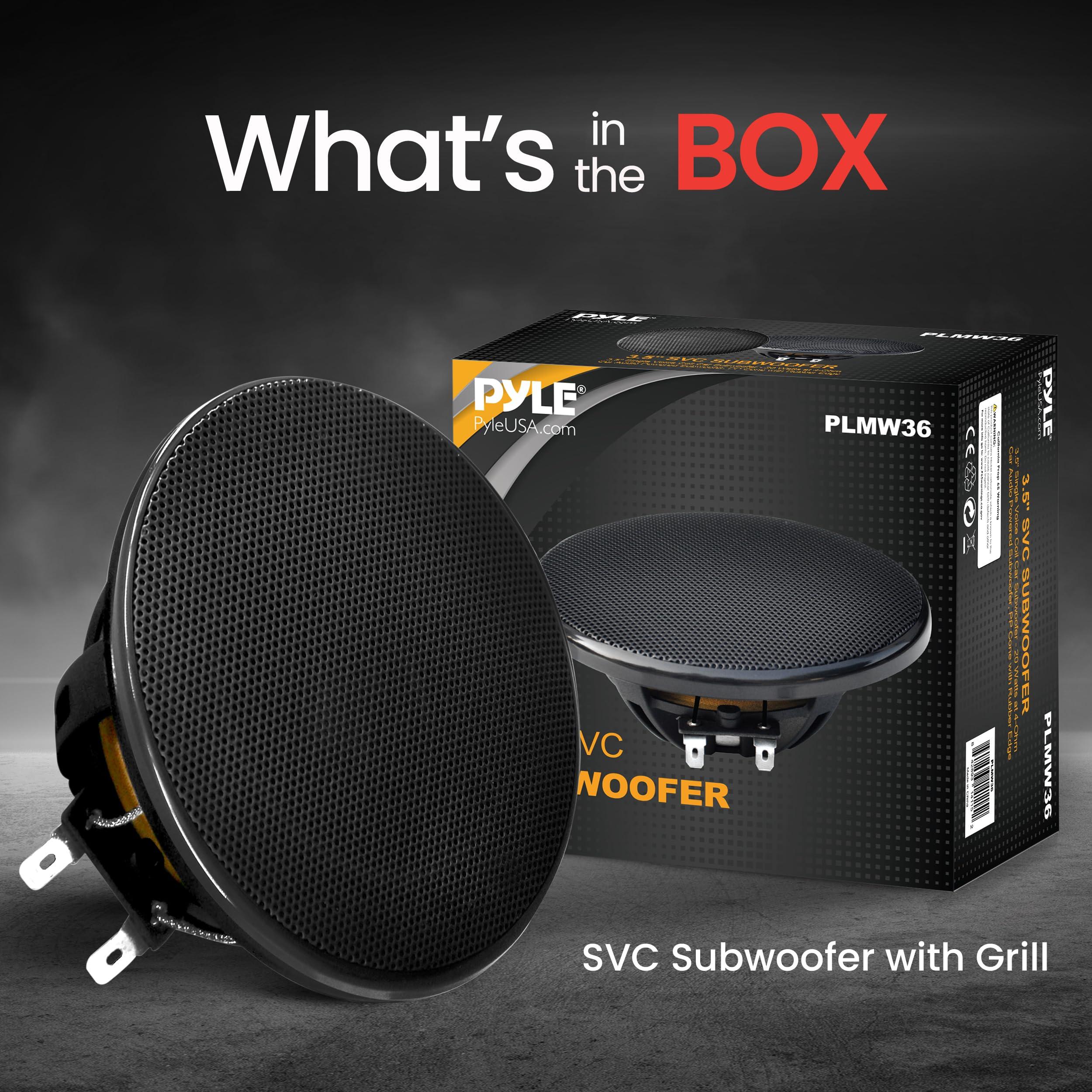 Pyle Pyle Single Voice Coil Car Subwoofer - 3.5 Inches, 20 Watts at 4-Ohm Car Audio Powered Subwoofer, PP Cone with Rubber Edge, High-Powered Car Subwoofer PLMW36