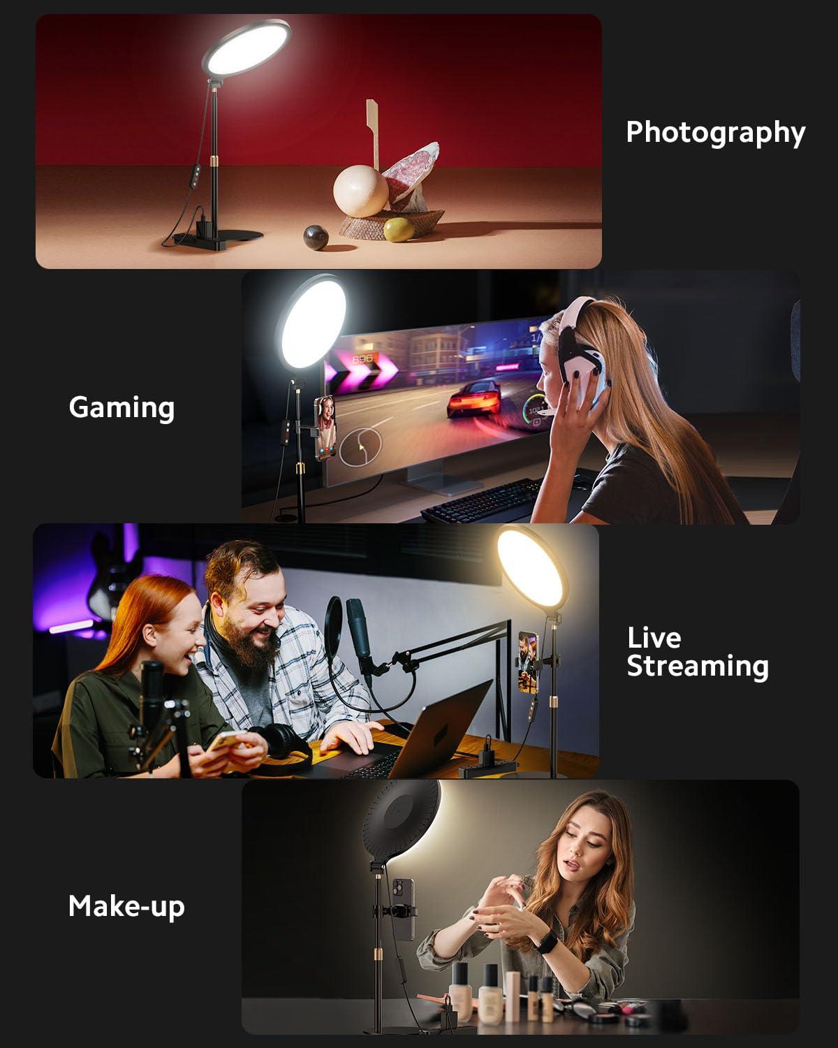 Vimose Ring Light with Stand for Zoom Meetings, 360 Rotate 10.5" Zoom Lighting for Computer Video Conference Light Desk Light, Full-Screen LED Lighting with Phone Holder for Live Streaming, Video Call