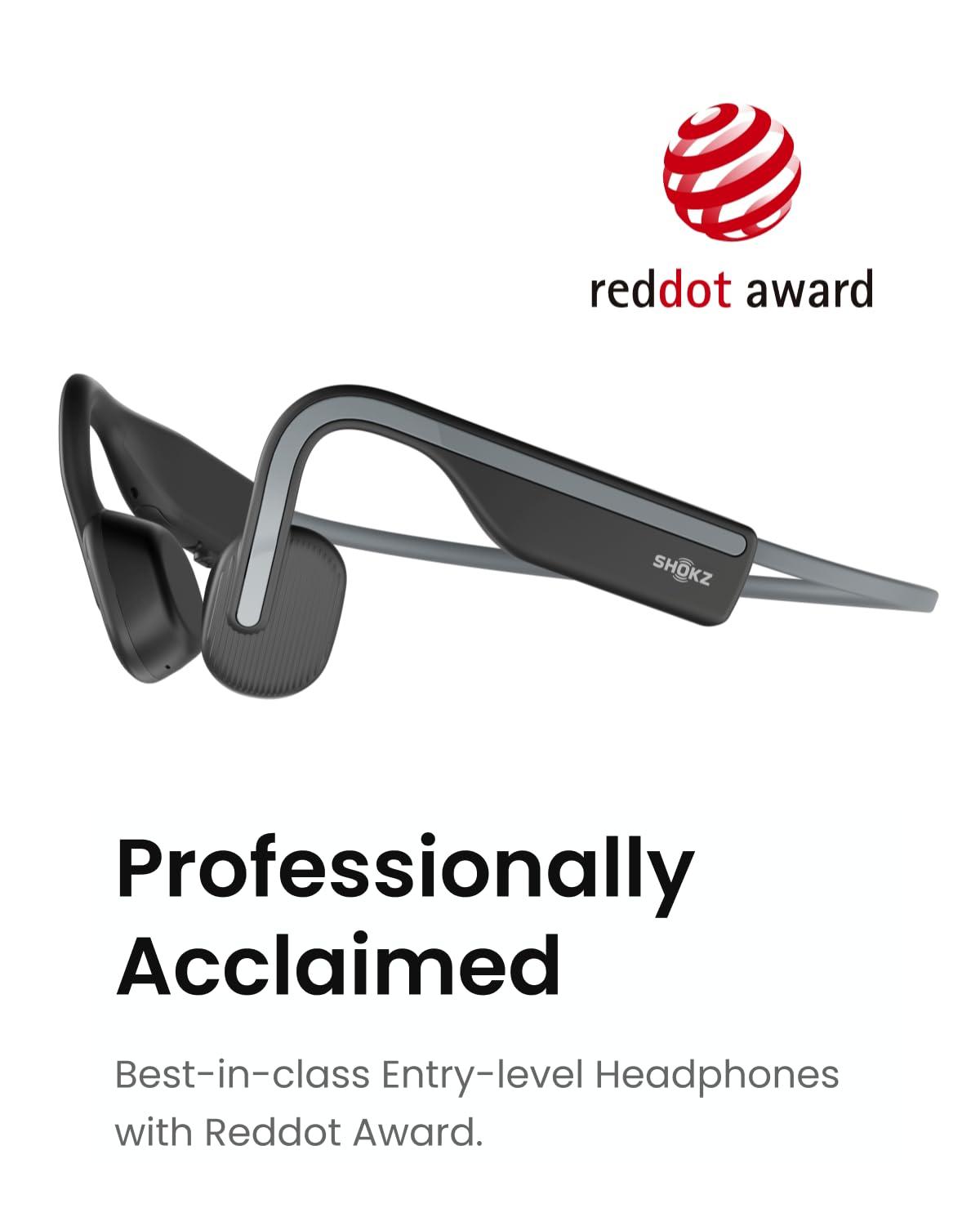 SHOKZ SHOKZ OpenMove - Open-Ear Bluetooth Sport Headphones - Bone Conduction Wireless Earphones - Sweatproof for Running and Workouts, with Sticker Pack (Grey) (Renewed)