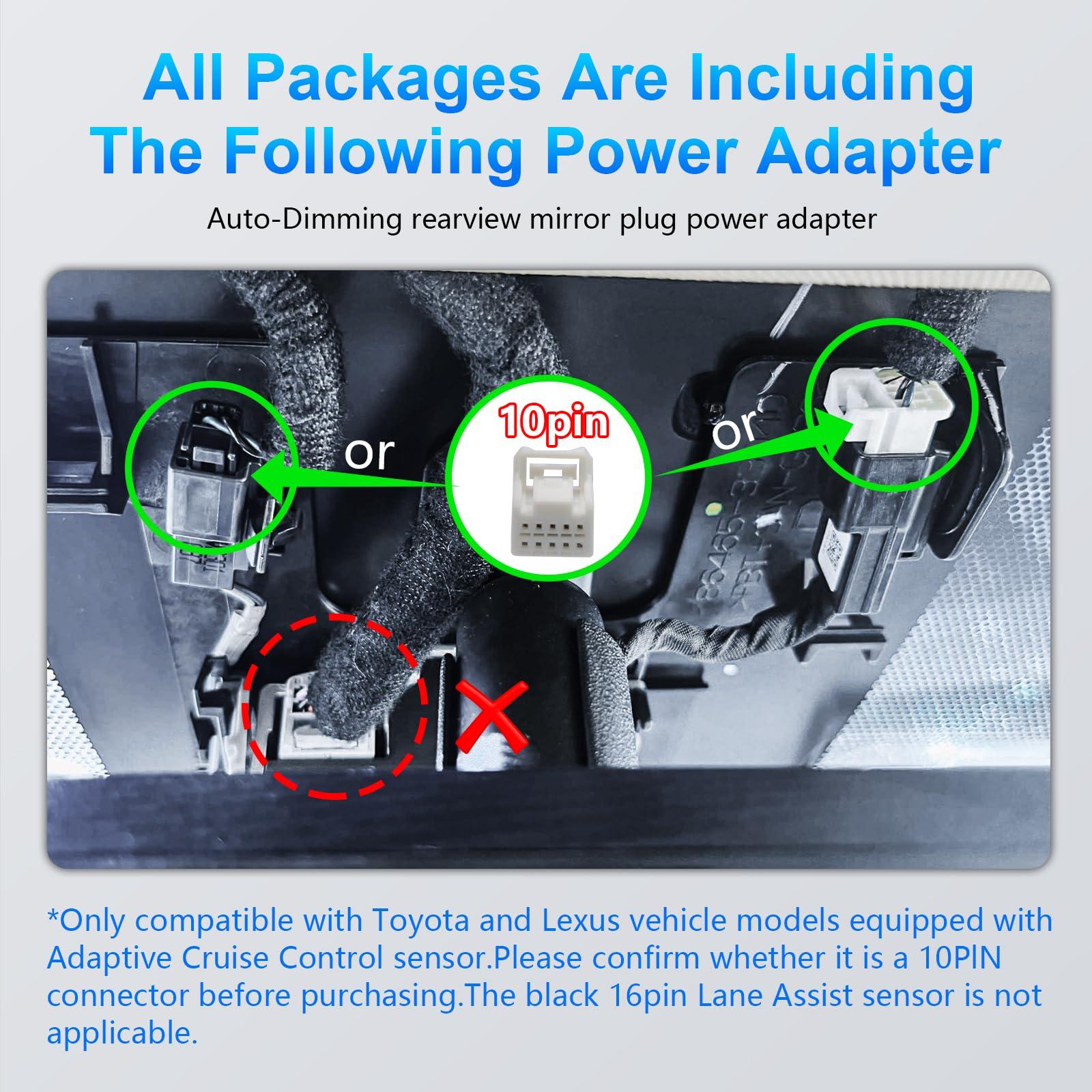 mangoal mangoal Dashcam Power Adapter 10 Pin (Model B) Fit for Toyota Lexus Subaru,Tundra Sienna 4Runner and More,Hide The Wires,GPS Radar Mirror Camera Dash Cam Adapter Cable,Connects to autodimming Mirror