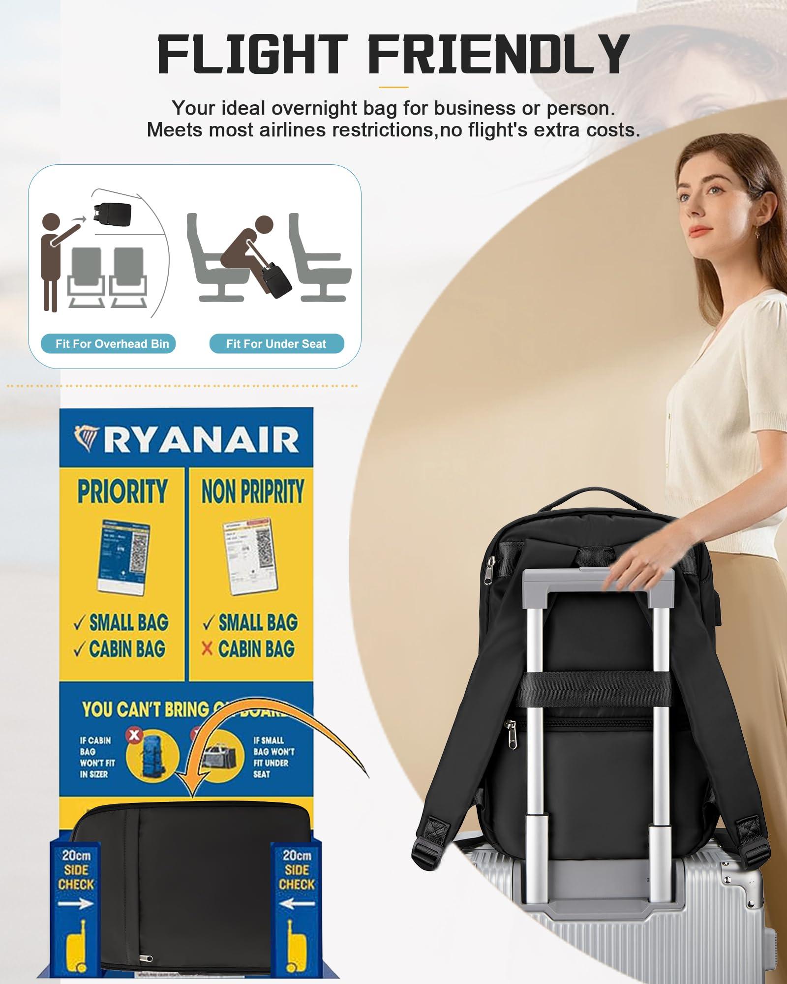 WEPLAN WEPLAN United Airlines Approved Personal Item Travel Bag, Underseat 20L Carry on Backpack, Waterproof Cabin Luggage Bag, mochila de viaje, Frontier Airlines Personal Item Bag, black