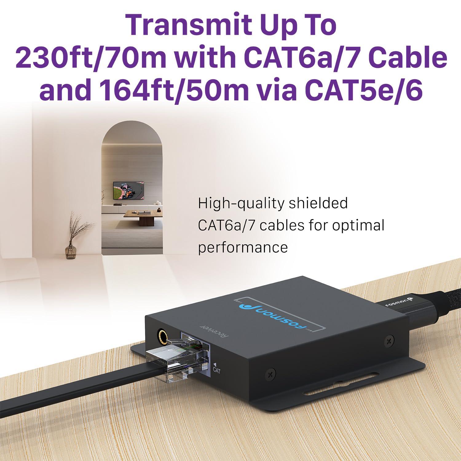 Fosmon Fosmon HDMI Extender Over Single Cat5/6/7 Cable up to 164-230ft, Splitter with Auto EQ, POC, 1080P 60Hz and IR Remote Control