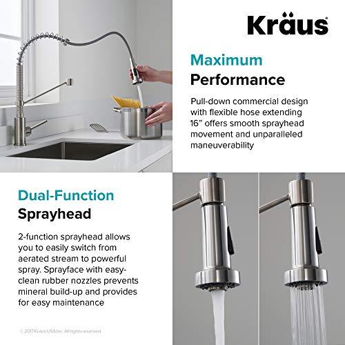 Kraus KRAUS Bolden Commercial Style 2-Function Single Handle Pull Down Kitchen Faucet in Spot-Free Stainless Steel, KPF-1610SFS