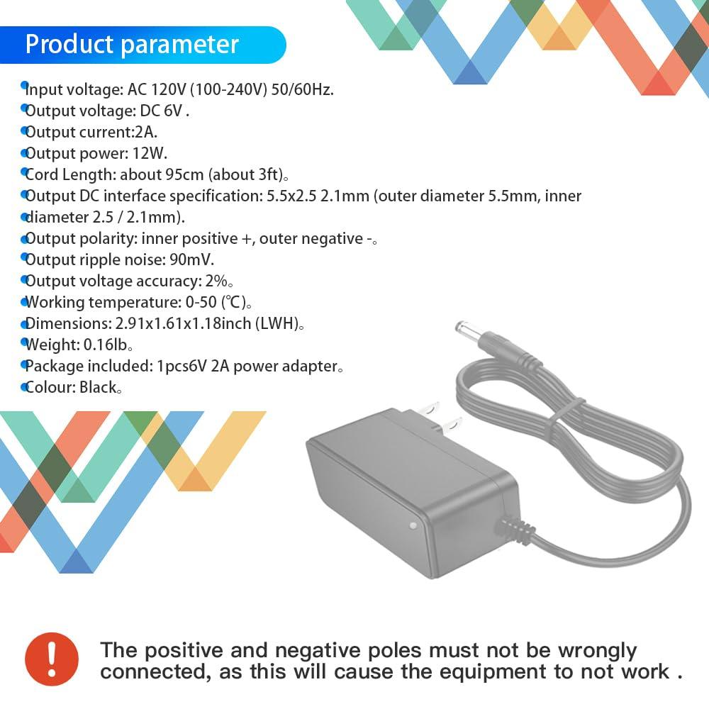 MTDZKJG 6V 2A Power Supply Adapter AC 100-240V to DC 6Volt 2Amp 1A Transformer Power Cord with 5.5 x 2.5mm/2.1mm DC Plug for Humidifier, Blood Pressure Monitor