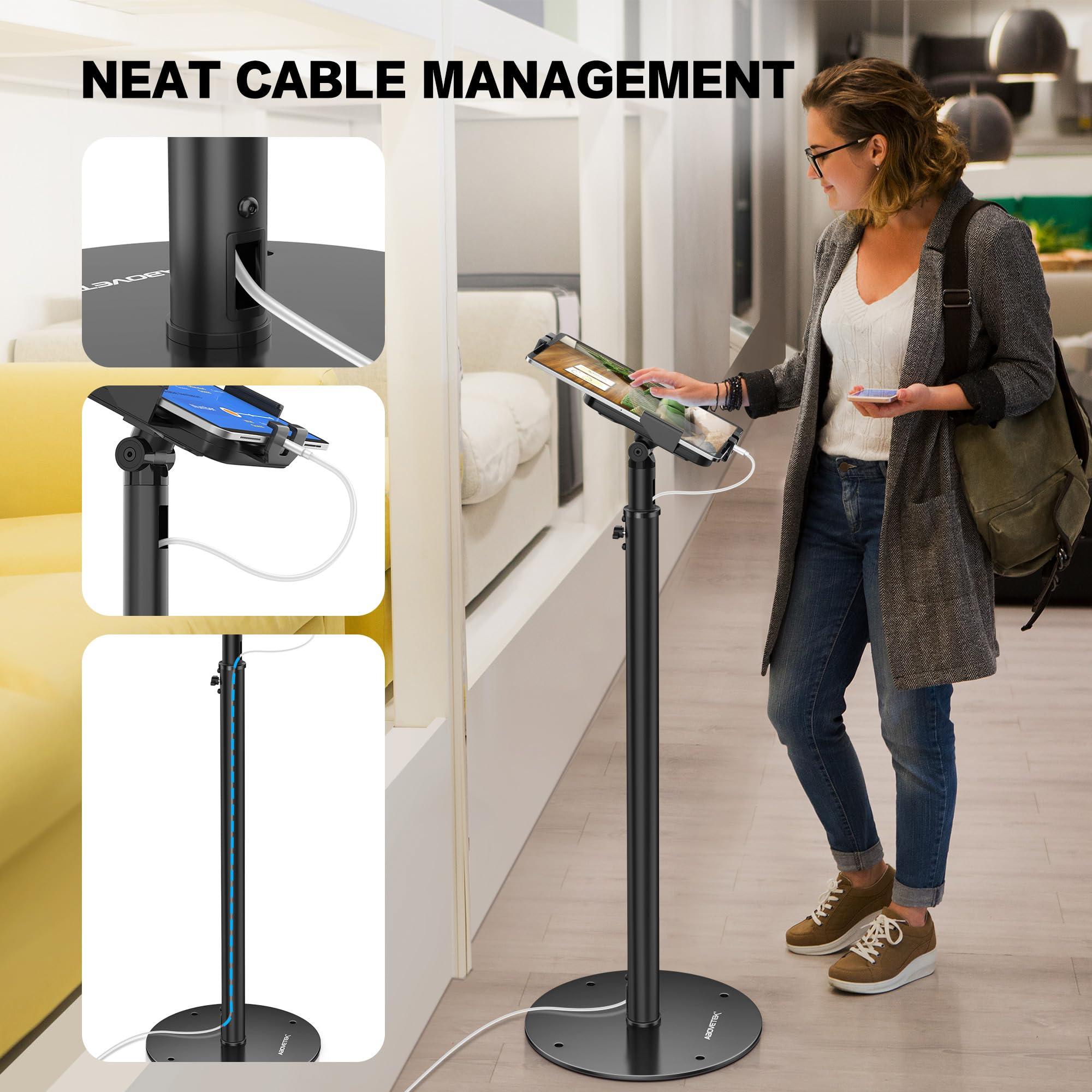 AboveTEK AboveTEK iPad Kiosk Floor Stand - Height Adjustable POS Tablet Floor Stand, 360 Swivel Universal Locking Holder for 7.9"-11" iPad/iPad Air/Samsung - Anti-Theft Security Stand for Retail, Business