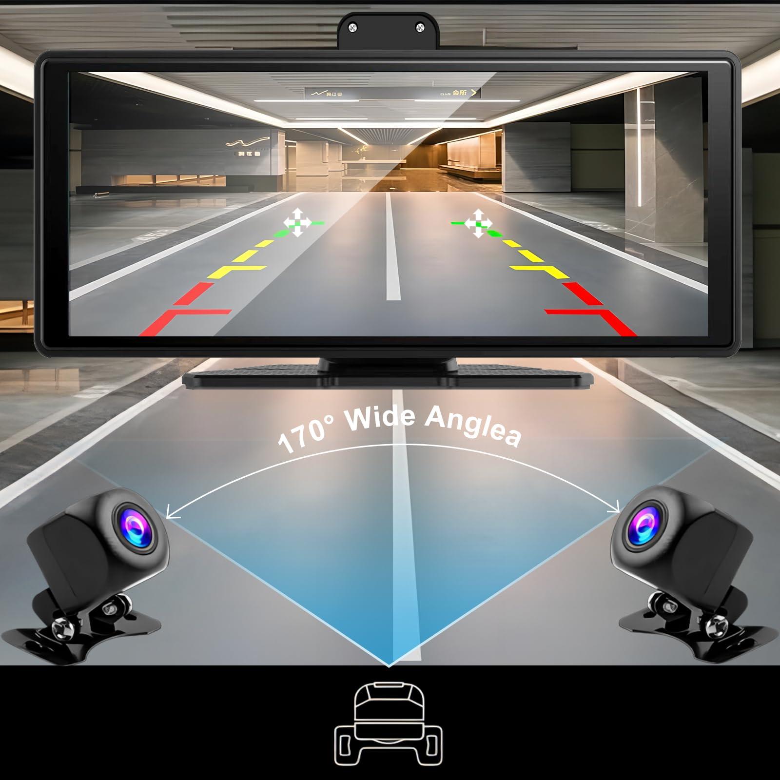 Accfly Carplay Screen for Car,10.26\" HD IPS Wireless Portable Car Stereo for Apple Carplay&Android Auto,Car Audio Receivers with 4K Dash Cam/1080P Rear Camera,GPS Navigation,Mirror Link,FM,Voice Control