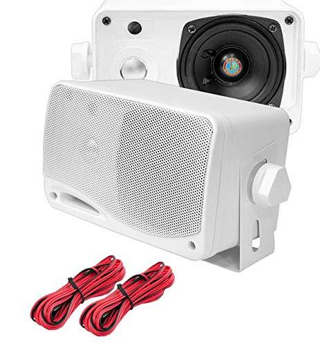 Pyle Pyle PLMR24 3.5" 200W Outdoor Speakers 4 Pack with 100 Watt RMS Power, 4 Ohm impedance and PT260A 200W Stereo Theater Receiver 110V with 3 RCA inputs