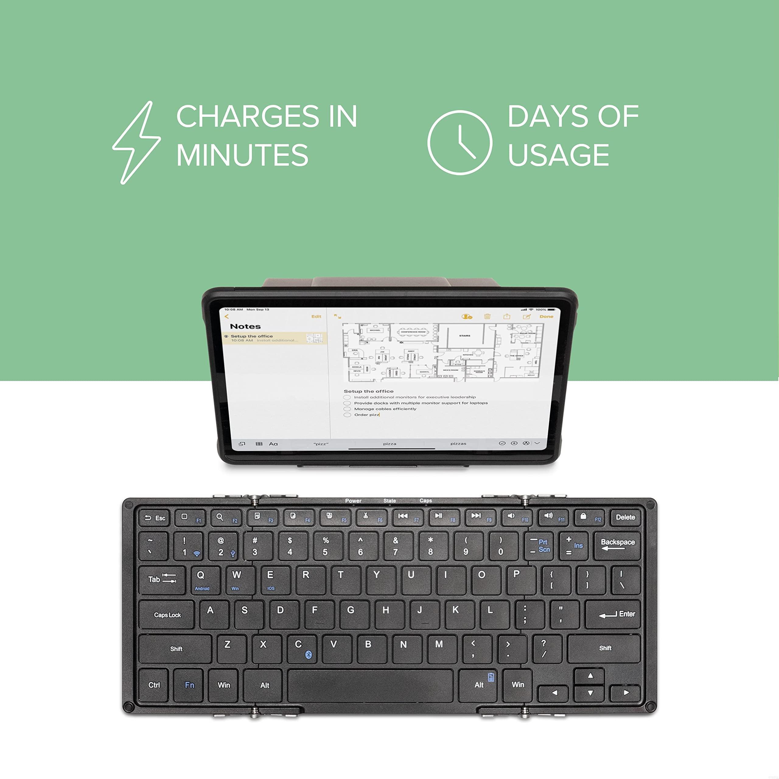 Plugable Plugable Foldable Bluetooth Keyboard for iPad, iPhones, Android, and Windows, Full-Size Multi-Device Keyboard, Wireless and Portable with Included Stand (11.5 inches) Upgraded Version of BT-KEY3