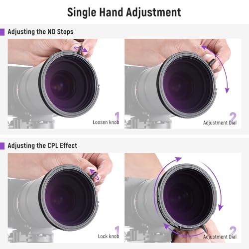 NEEWER NEEWER 67mm True Colors Variable ND&CPL Filter with Putter, ND3-64(1.5-6 Stops), 2 in 1 Adjustable Limited Neutral Density & CPL Filter, Multi Coated HD Optical Glass/Aluminum Frame/Scratch Resistant