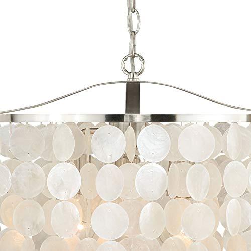 VAXCEL Elsa 3 Light Satin Nickel Coastal Capiz Shell Waterfall Pendant