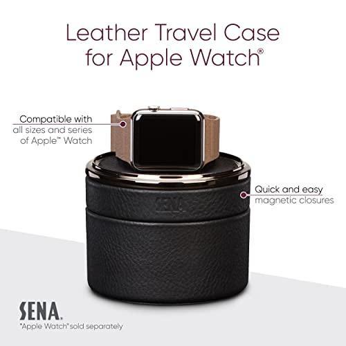 Sena Cases SENA Leather Travel Watch Case for Apple Watch Series 1,2,3,4,5,6,7,8,9 and SE, Single Storage Box of Apple Watches, Converts from Travel Case to Charging Stand, not fit Watch Ultra/Ultra 2,