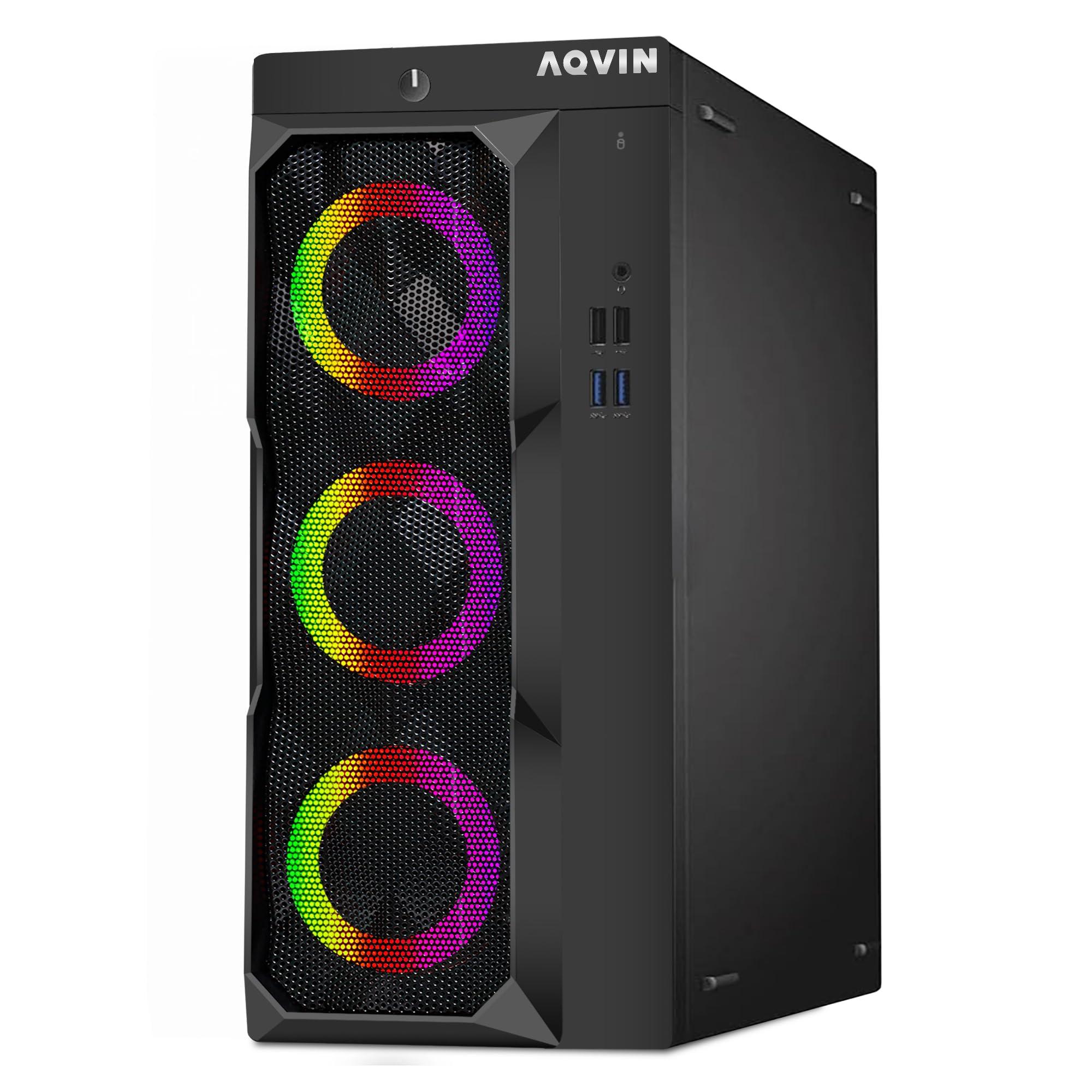 AQVIN AQVIN Gaming Desktop Tower PC LuminaRings - Intel I7 Processor 4.60Ghz, RTX 3050 6GB HDMI, 32GB RAM, 1TB SSD, 24 Inch Curved Gaming Monitor, WiFi, Windows 11 Pro - Renewed