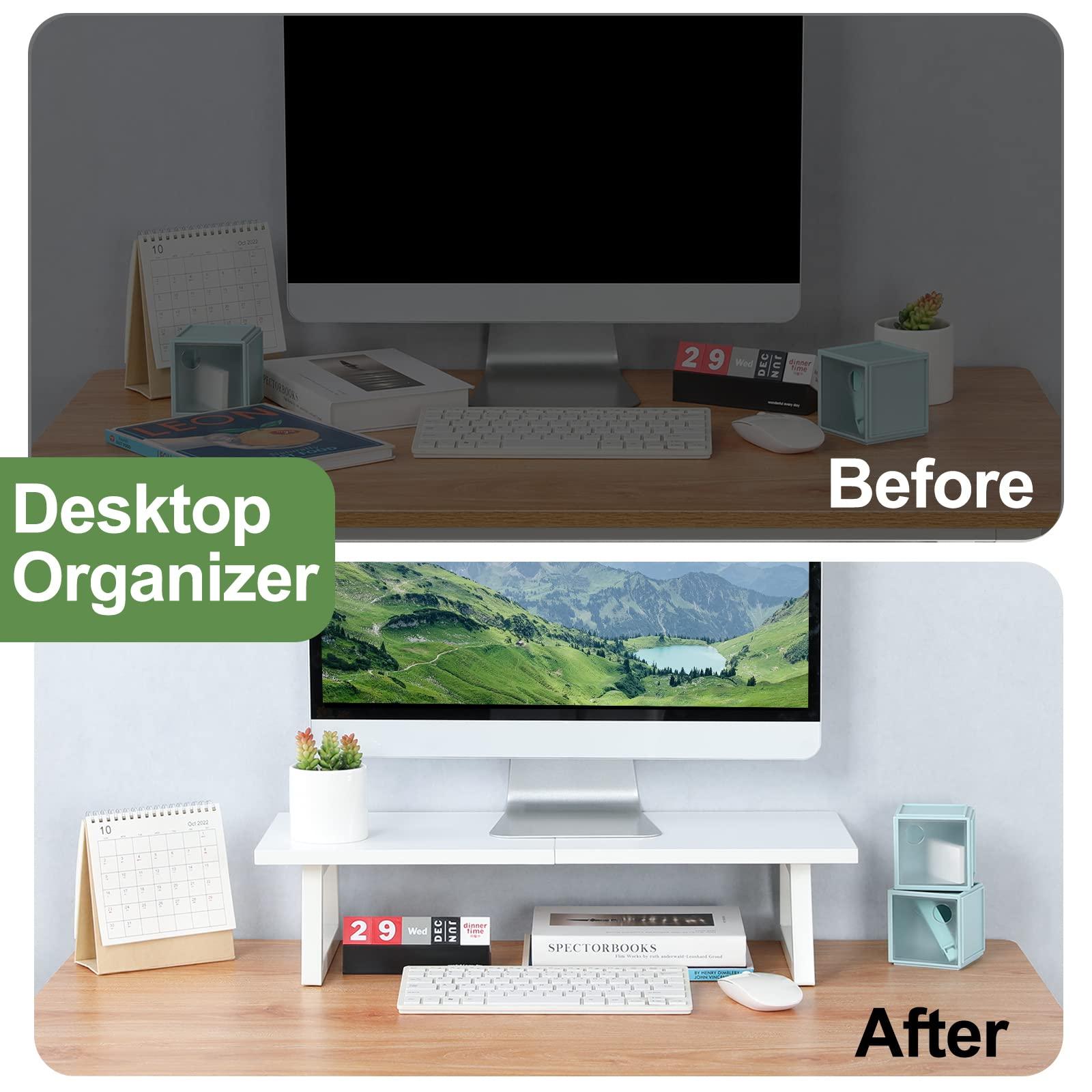 TEAMIX TEAMIX 24 inch Monitor Stand Riser, White Wood & Steel Computer Monitor Stand with Storage, Laptop, PC, Printer Stand Riser for Desktop Office Desk Organizers