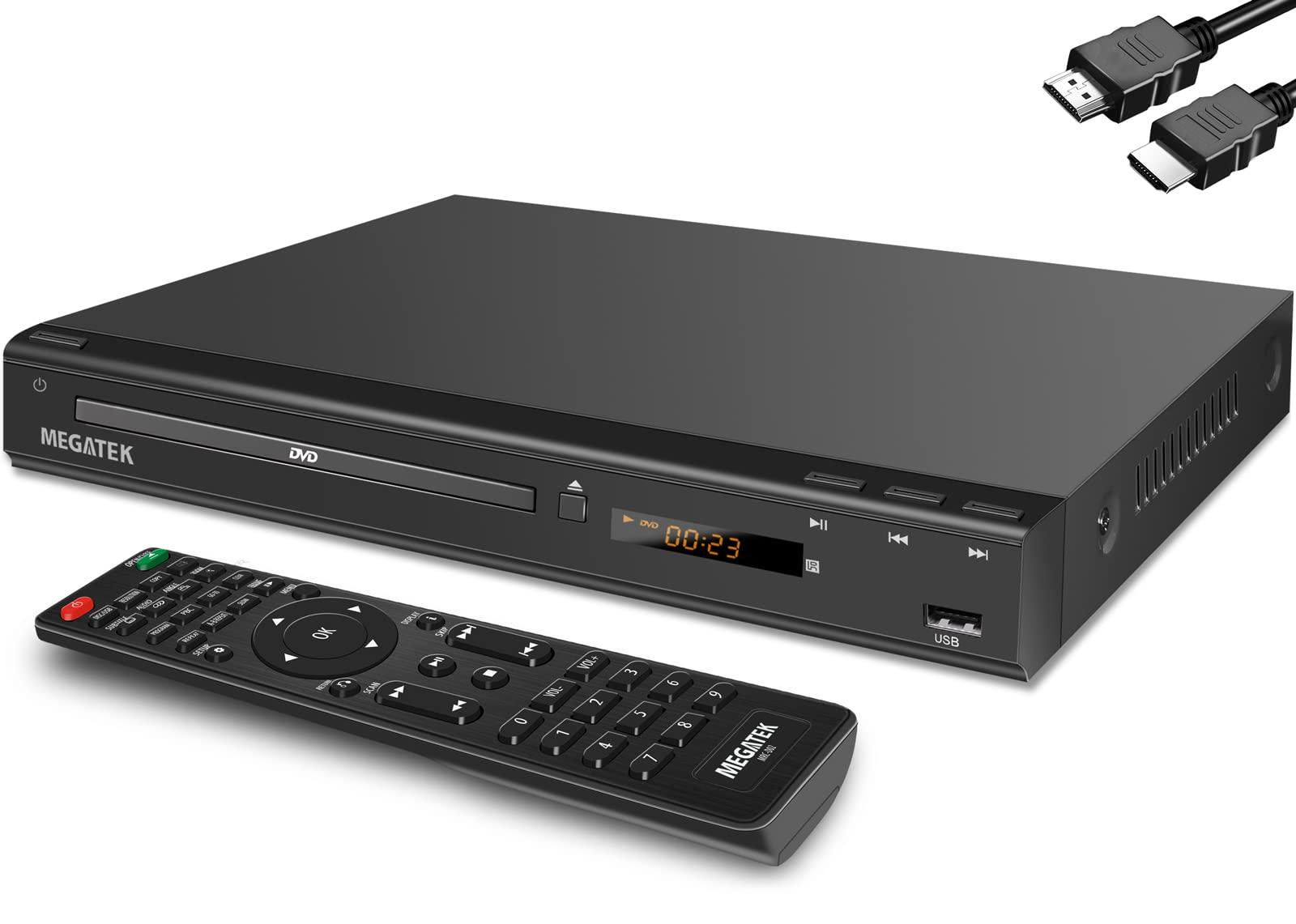 MEGATEK MEGATEK Region-Free DVD Player for TV with HDMI, CD Player for Home, Plays All Regions and Formats, USB Port, Durable Metal Casing, Remote, HDMI and RCA Cables Included