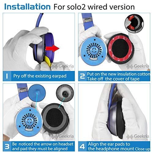 GEEKRIA Geekria QuickFit Replacement Ear Pads for Beats Solo2 Wired, Solo2.0 Wired (B0518) Headphones Ear Cushions, Headset Earpads, Ear Cups Cover Repair Parts (Black)