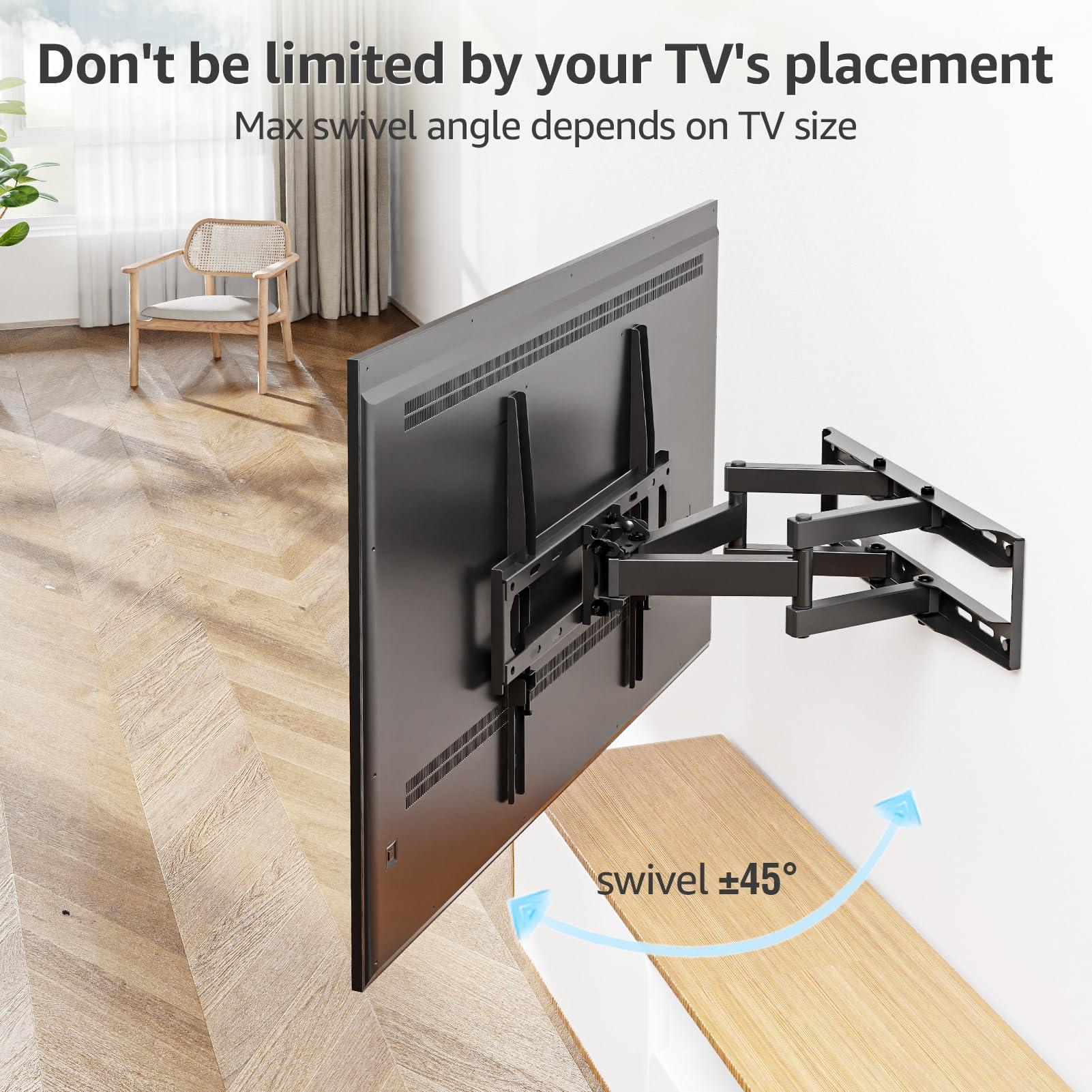 MOUNTUP MOUNTUP UL Listed TV Wall Mount, Full Motion TV Wall Mount for Most 26-65 Inch Flat/Curved TV Fit 16\" Wood Stud, Wall Mount TV Bracket with Dual Swivel Articulating Arm Max VESA 400x400mm up to 88 LBS