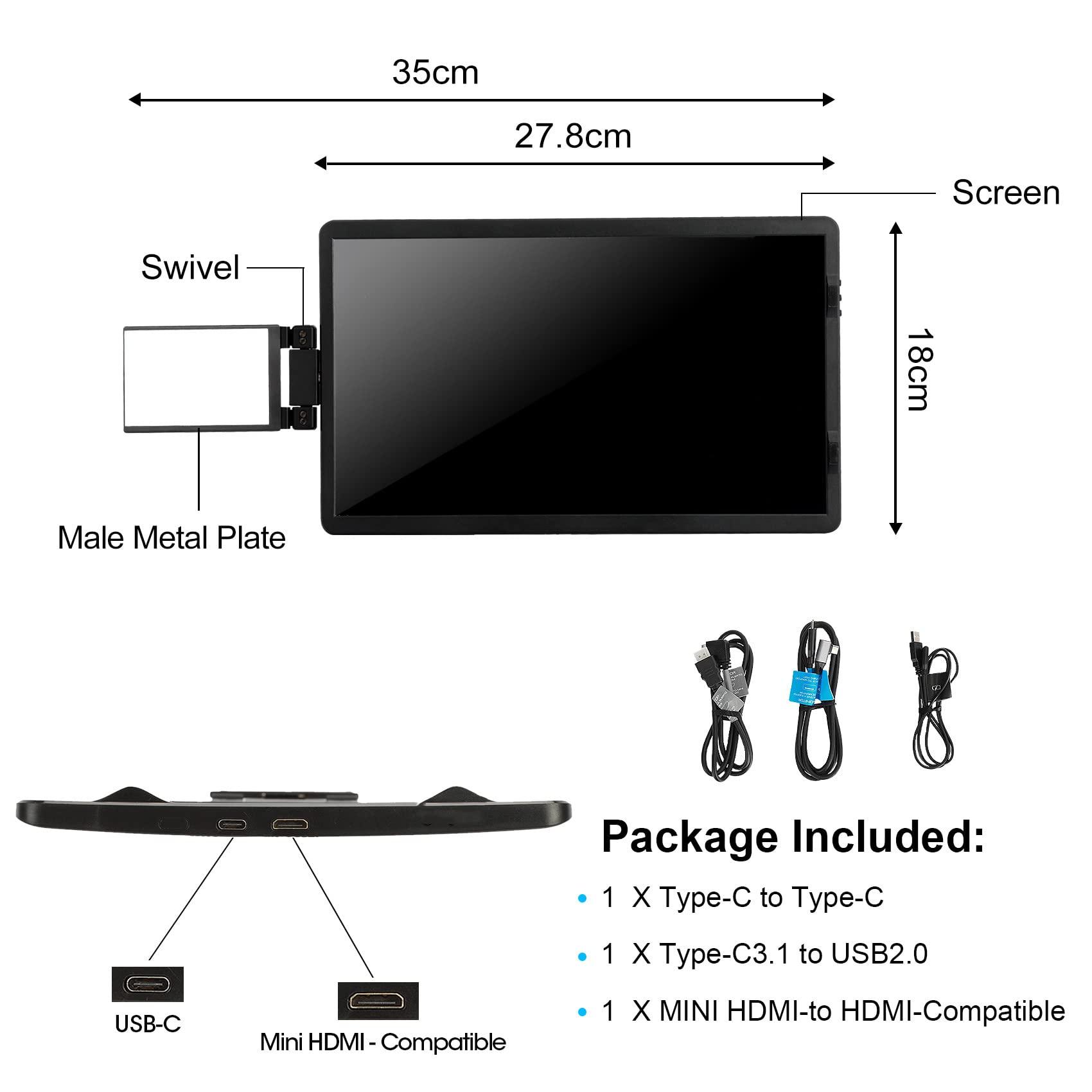 Anvazise Anvazise Laptop Monitor Extender, 11.6/14.1 inch Portable Monitor Dual Screen External Second Monitor 19201080 FHD IPS,USB-C/HDMI,Plug and Play,for Laptop Notebook (11.6 inch)