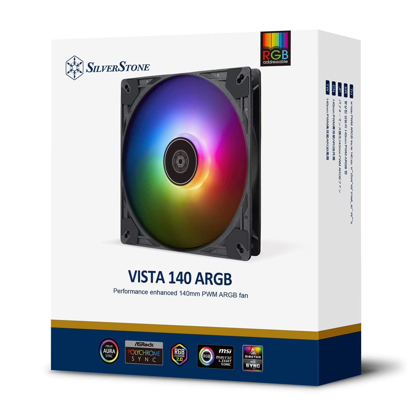 SilverStone Technology SilverStone Technology Vista 140 ARGB Performance Enhanced 140mm PWM Fan with Addressable RGB (ARGB), SST-VS140B-ARGB