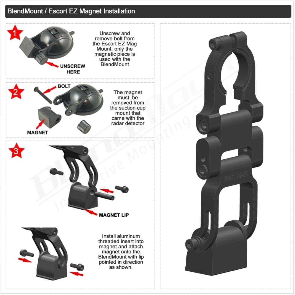 BLENDMOUNT INNOVATIVE MOUNTING SOLUTIONS BlendMount Radar Detector Mirror Mount BMG-2001R, Compatible with EZ Magnet Mount for Escort MAX 4, MAX 3, MAX 360 MKII, MAX 360C MKII, MAXcam360c, MAX 360c, Redline 360c