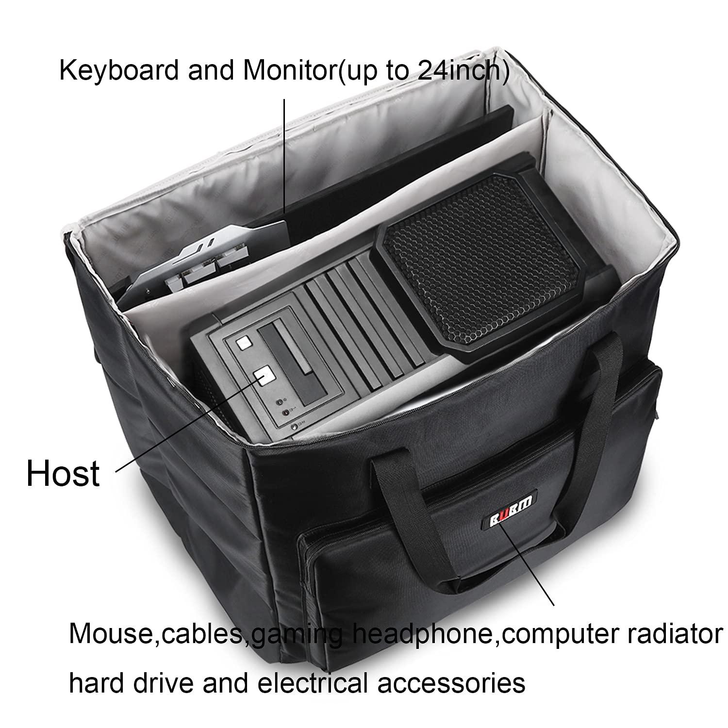 BUBM BUBM Desktop Computer Tower and Monitor Carrying Case,Protable Travel Tote Bag for PC Chassis, Monitor(Up to 24inch), Keyboard and Mouse,Black, Desktop Computer+ Monitor Bag, 3 light 24", Travel