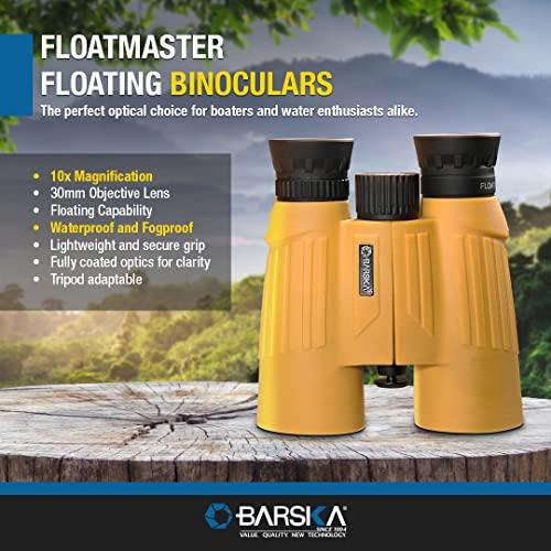 BARSKA BARSKA 10x30 WP Floatmaster Binoculars (Blue Lens, Yellow) (AB11092)