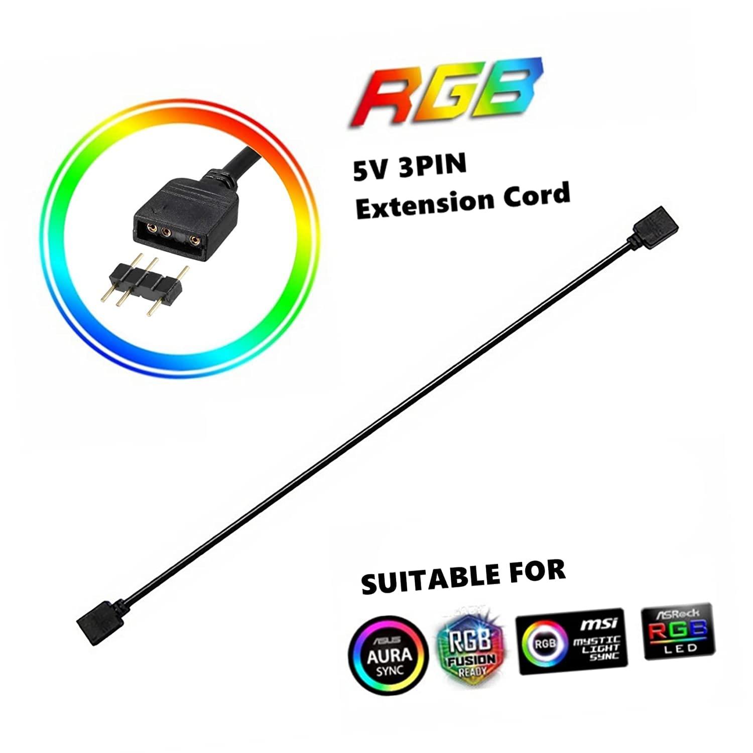 Yakuri Yakuri Computer Motherboard Extension Cable, 5V Argb 3-Pin Connector Hub, RGB Interface Extension Cable