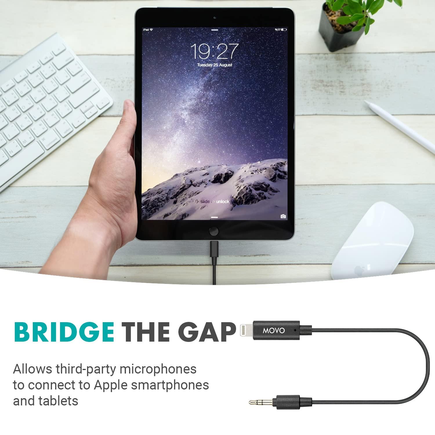 Movo Movo IMA-4 3.5mm Male TRS to Lightning iPhone Adapter Dongle - Apple Microphone Adapter for iPhone - iPhone Aux Adapter for Mics - 3.5mm TRS Male Audio Cable to Lightning - Connects VXR10 to iPhone